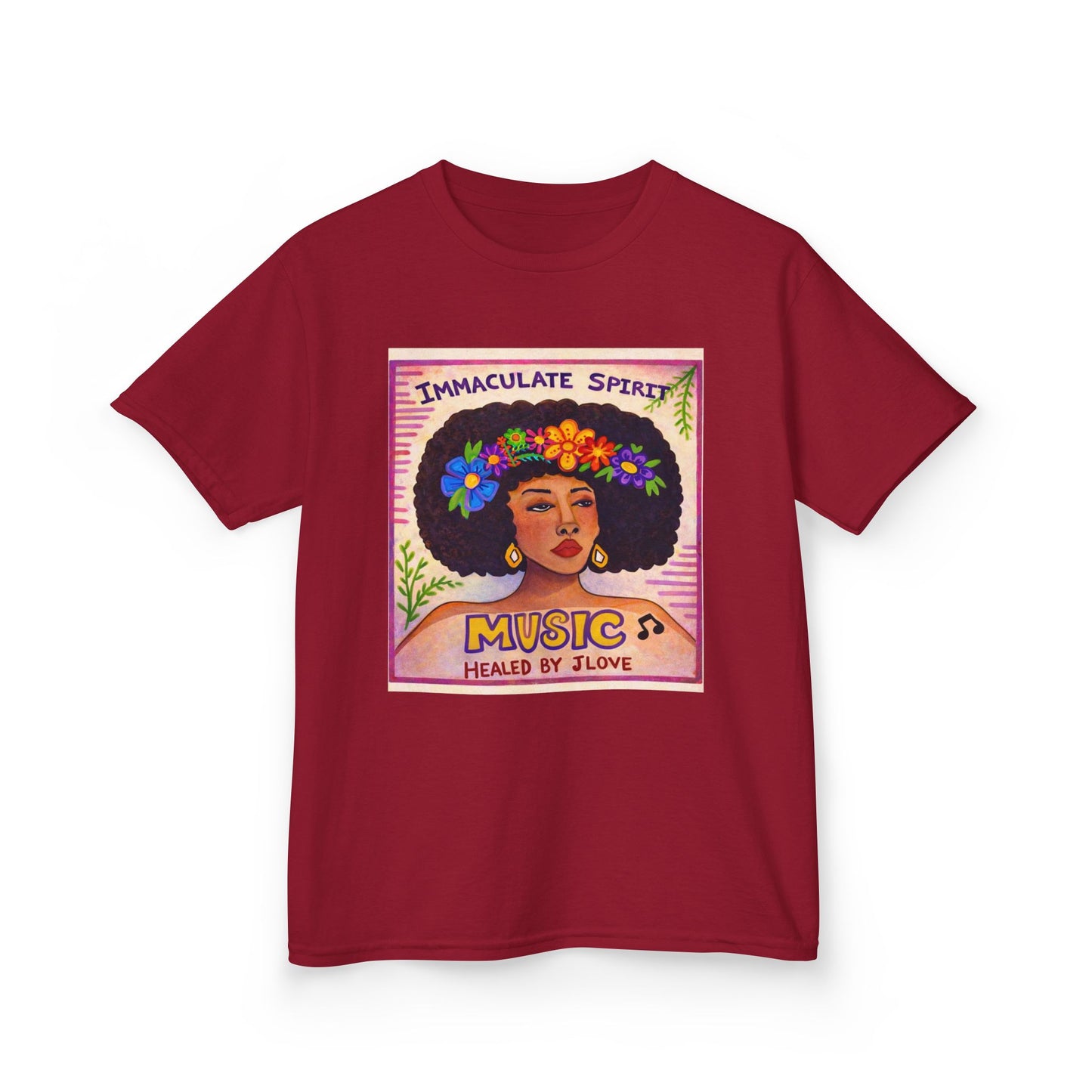 Kids Tee — "Immaculate Spirit" Music Healed By Love Retro Flower Power Design