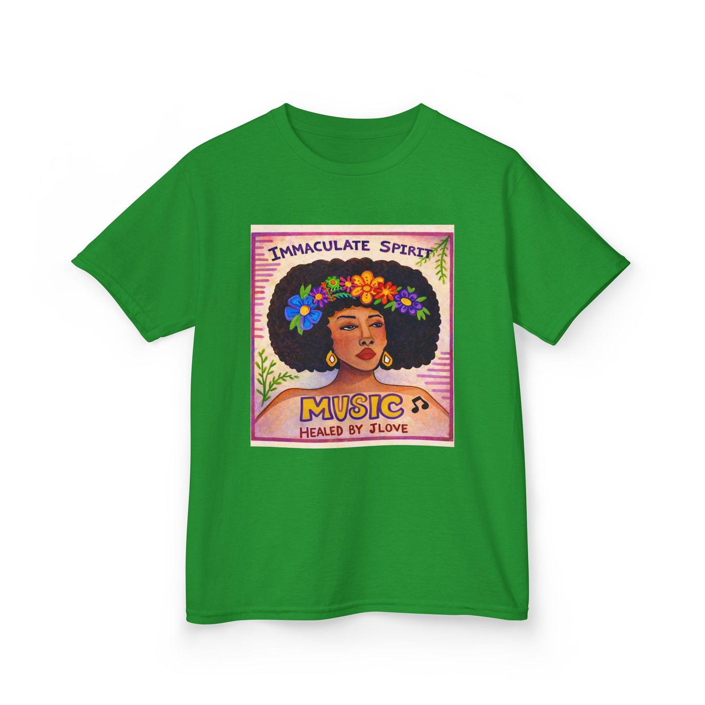 Kids Tee — "Immaculate Spirit" Music Healed By Love Retro Flower Power Design