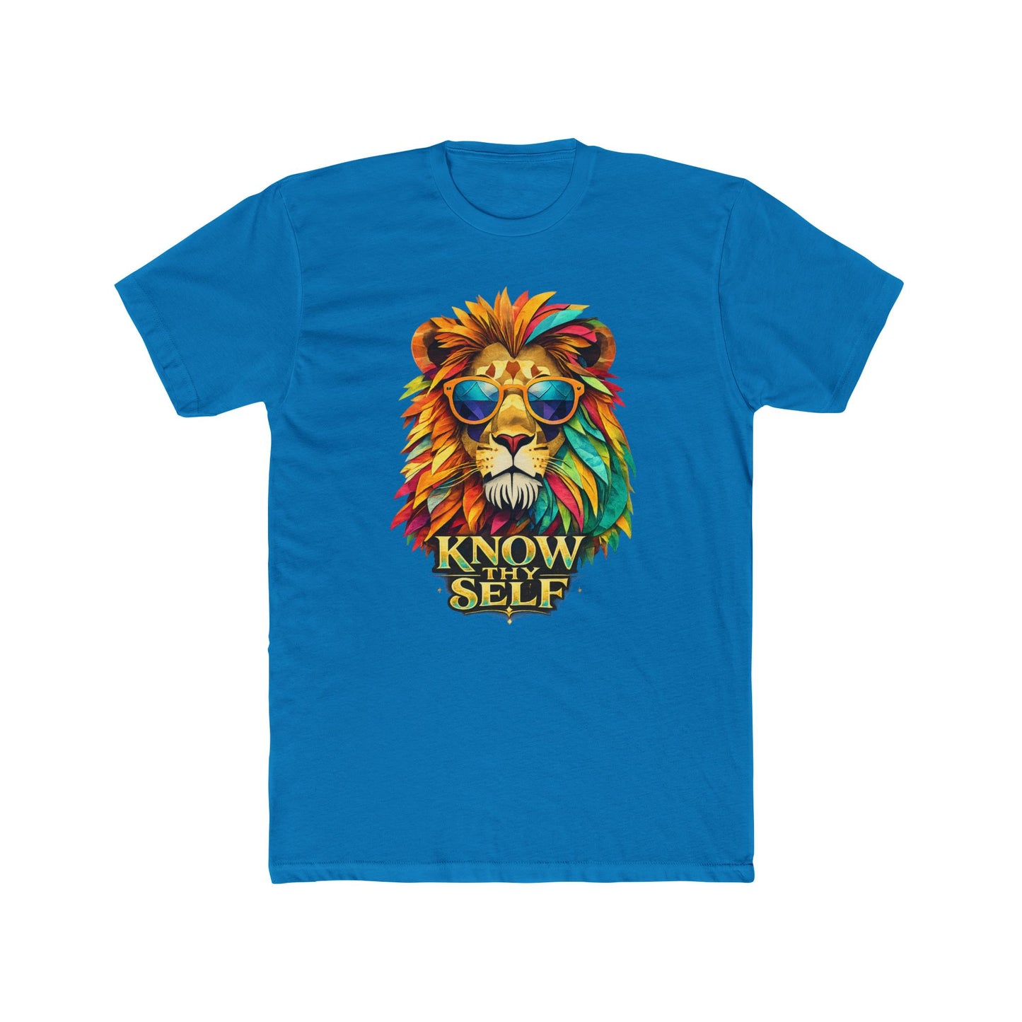 Know Thyself Lion T-Shirt — Colorful Sunglasses Lion Graphic Tee