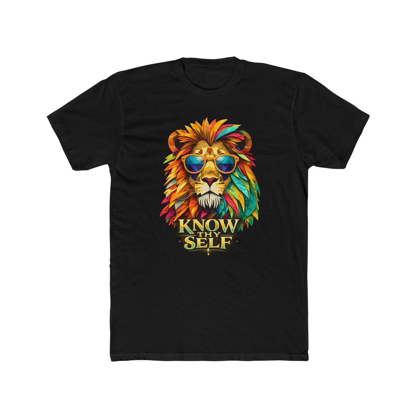 Know Thyself Lion T-Shirt — Colorful Sunglasses Lion Graphic Tee