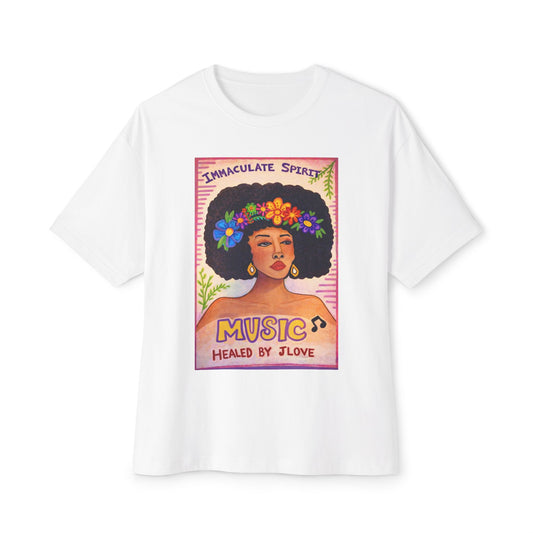 Music Healed By Love Tee — Floral Afro Portrait Graphic T-Shirt