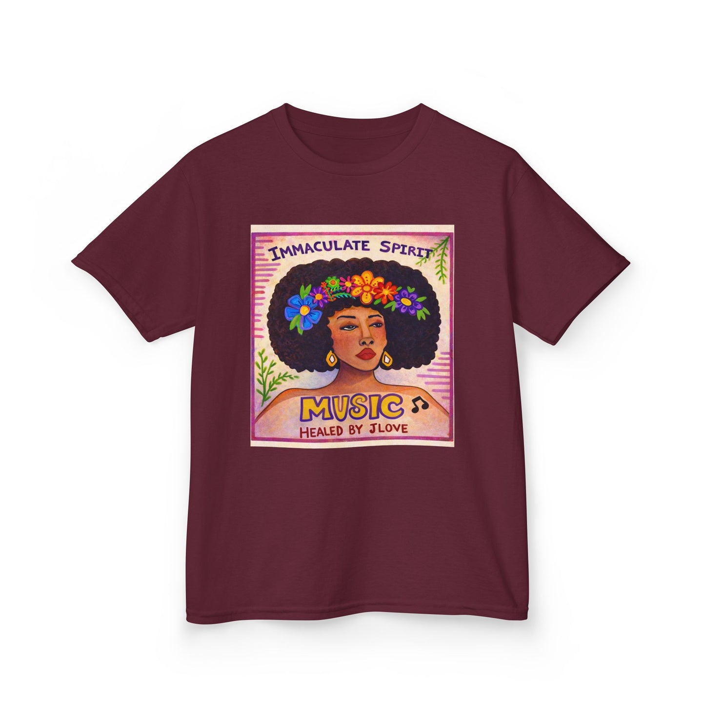 Kids Tee — "Immaculate Spirit" Music Healed By Love Retro Flower Power Design