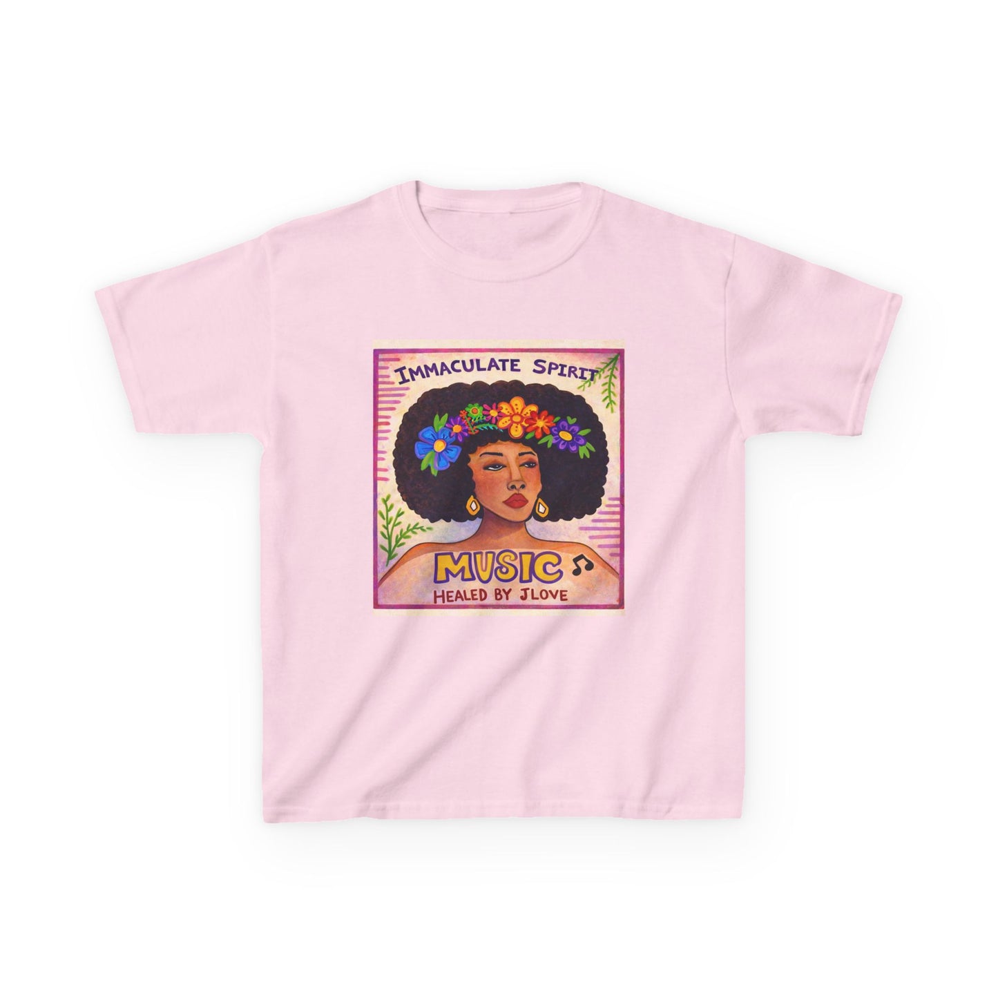 Kids Tee — "Immaculate Spirit" Music Healed By Love Retro Flower Power Design