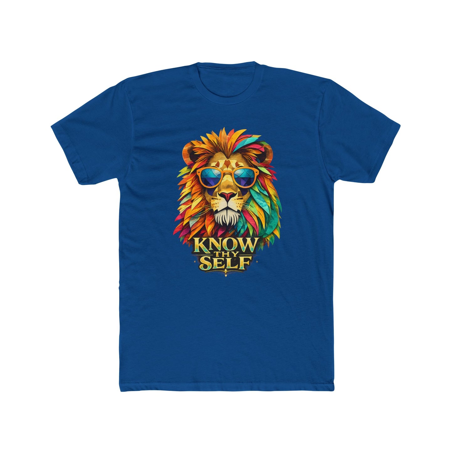 Know Thyself Lion T-Shirt — Colorful Sunglasses Lion Graphic Tee