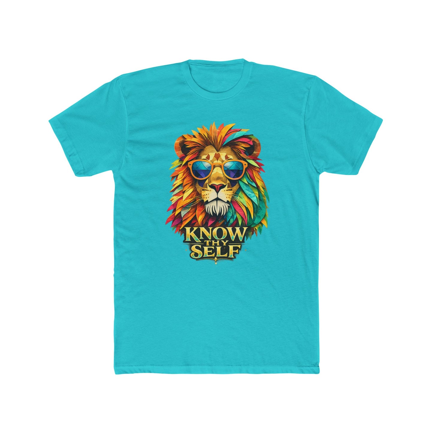 Know Thyself Lion T-Shirt — Colorful Sunglasses Lion Graphic Tee