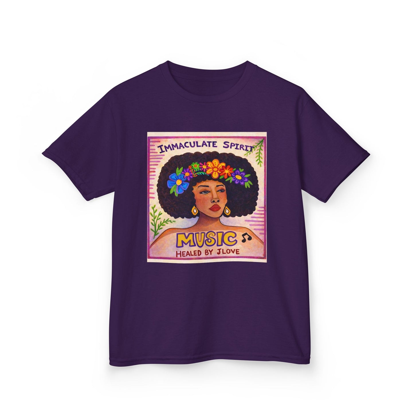Kids Tee — "Immaculate Spirit" Music Healed By Love Retro Flower Power Design