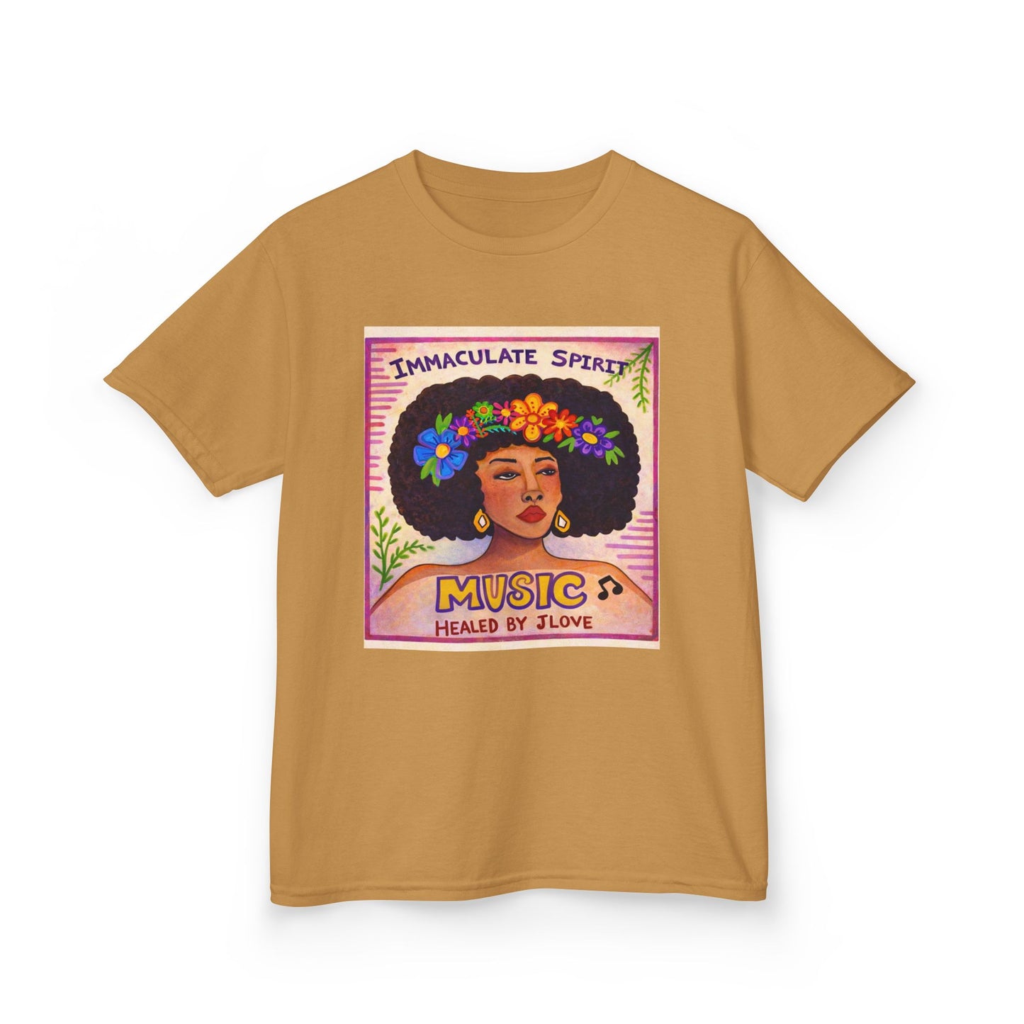 Kids Tee — "Immaculate Spirit" Music Healed By Love Retro Flower Power Design