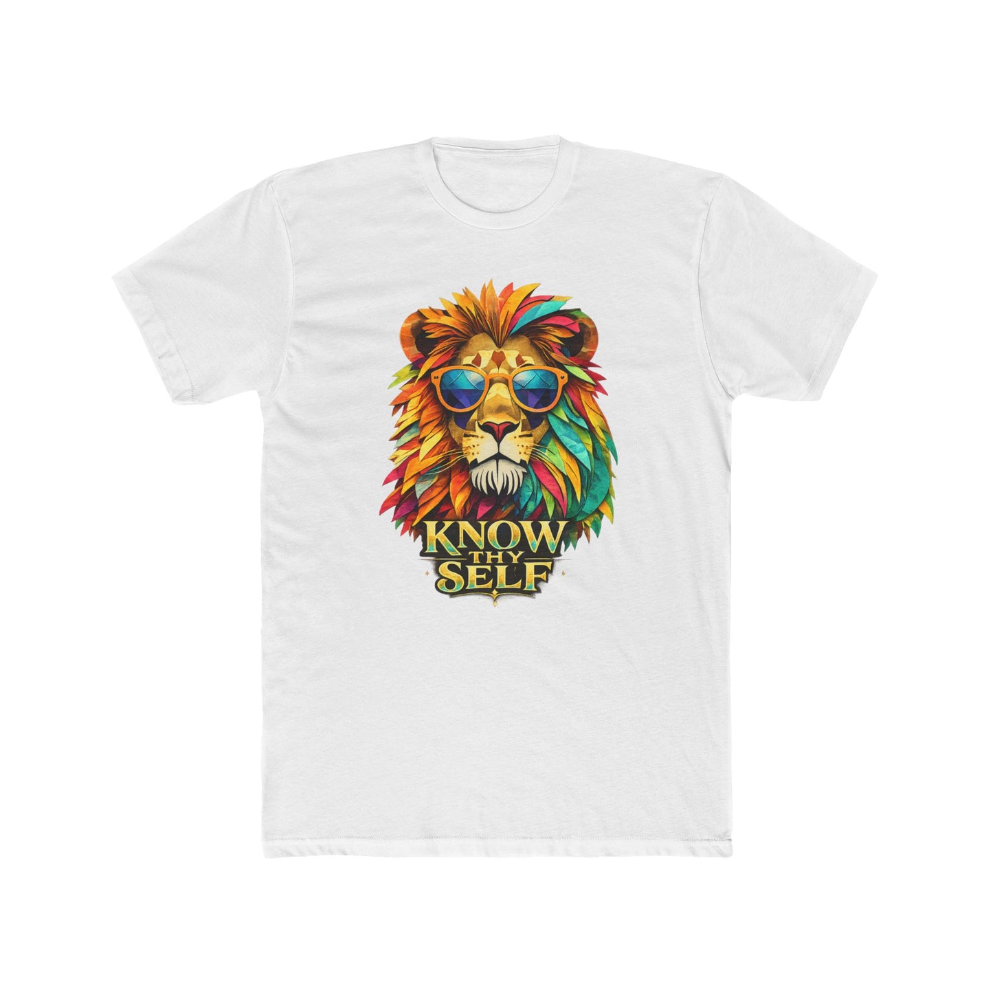 Know Thyself Lion T-Shirt — Colorful Sunglasses Lion Graphic Tee
