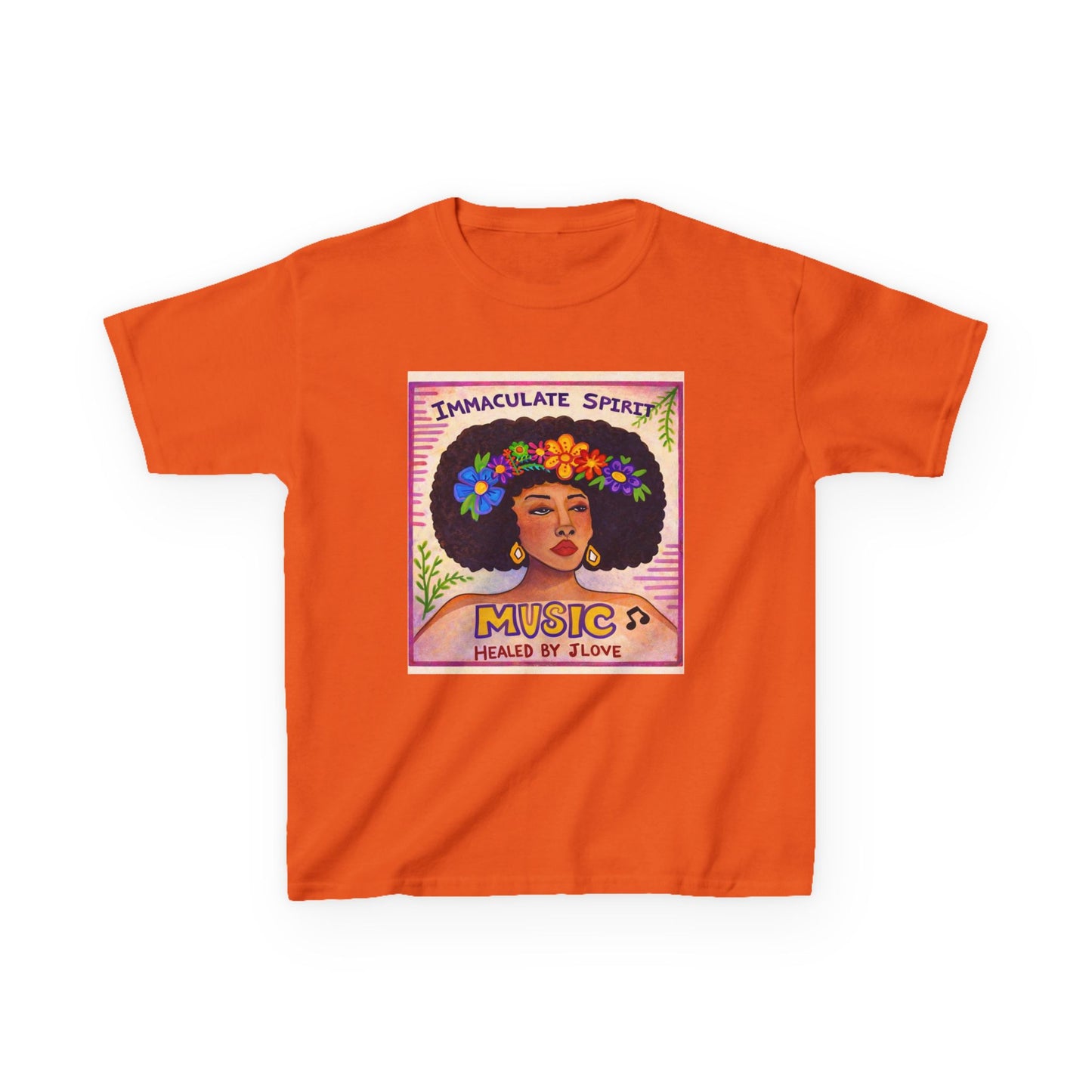 Kids Tee — "Immaculate Spirit" Music Healed By Love Retro Flower Power Design
