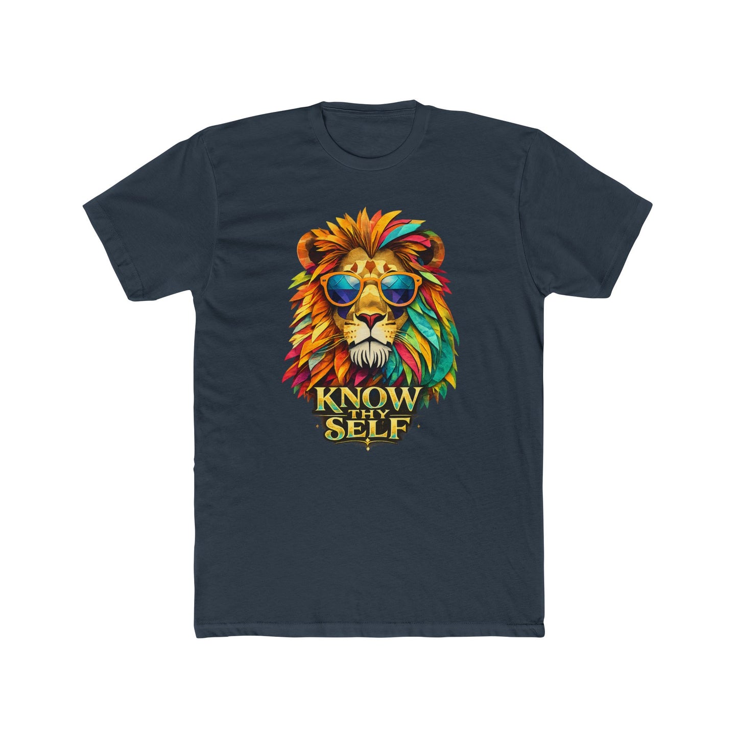 Know Thyself Lion T-Shirt — Colorful Sunglasses Lion Graphic Tee