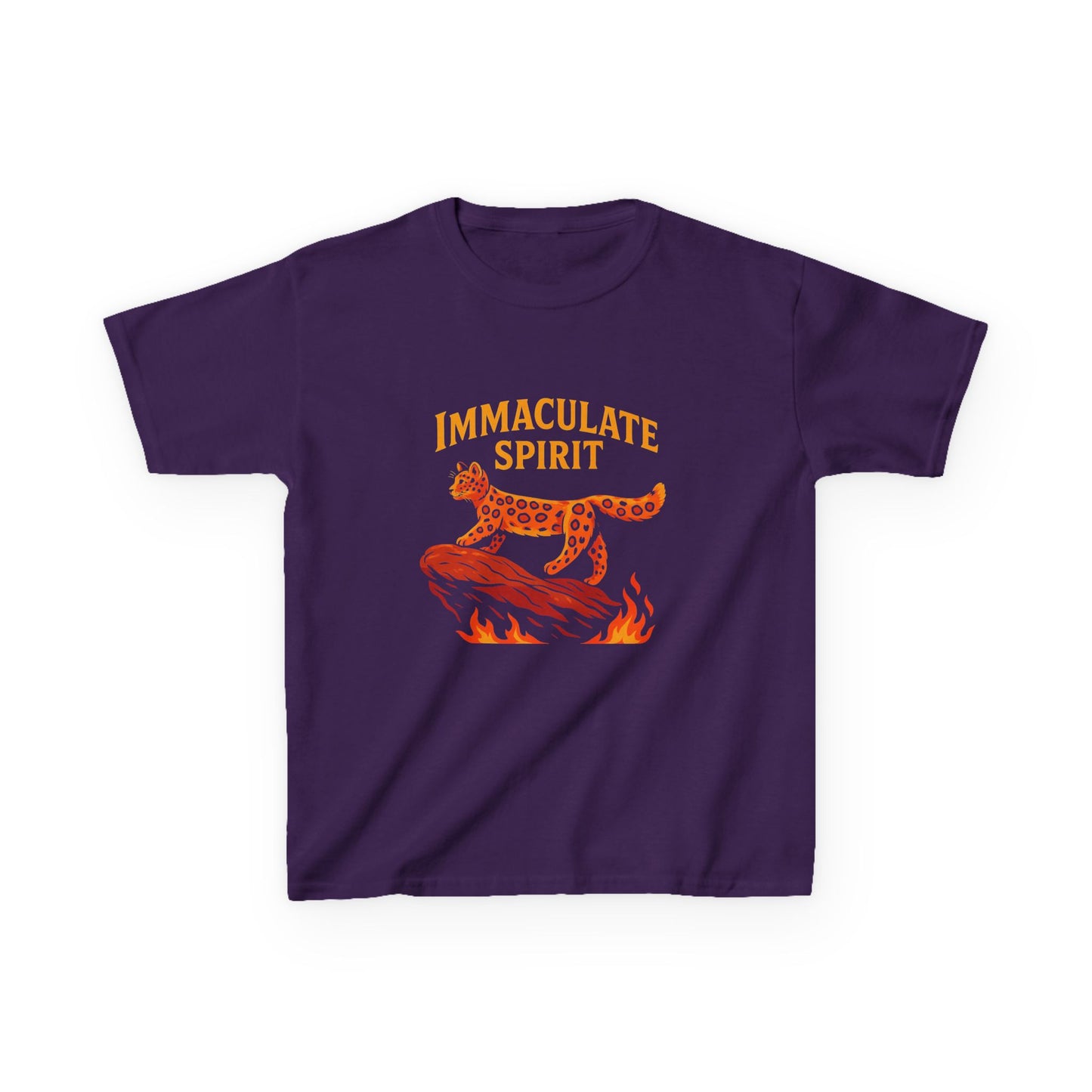 Kids Tee — "Immaculate Spirit" Leopard on Flames Graphic