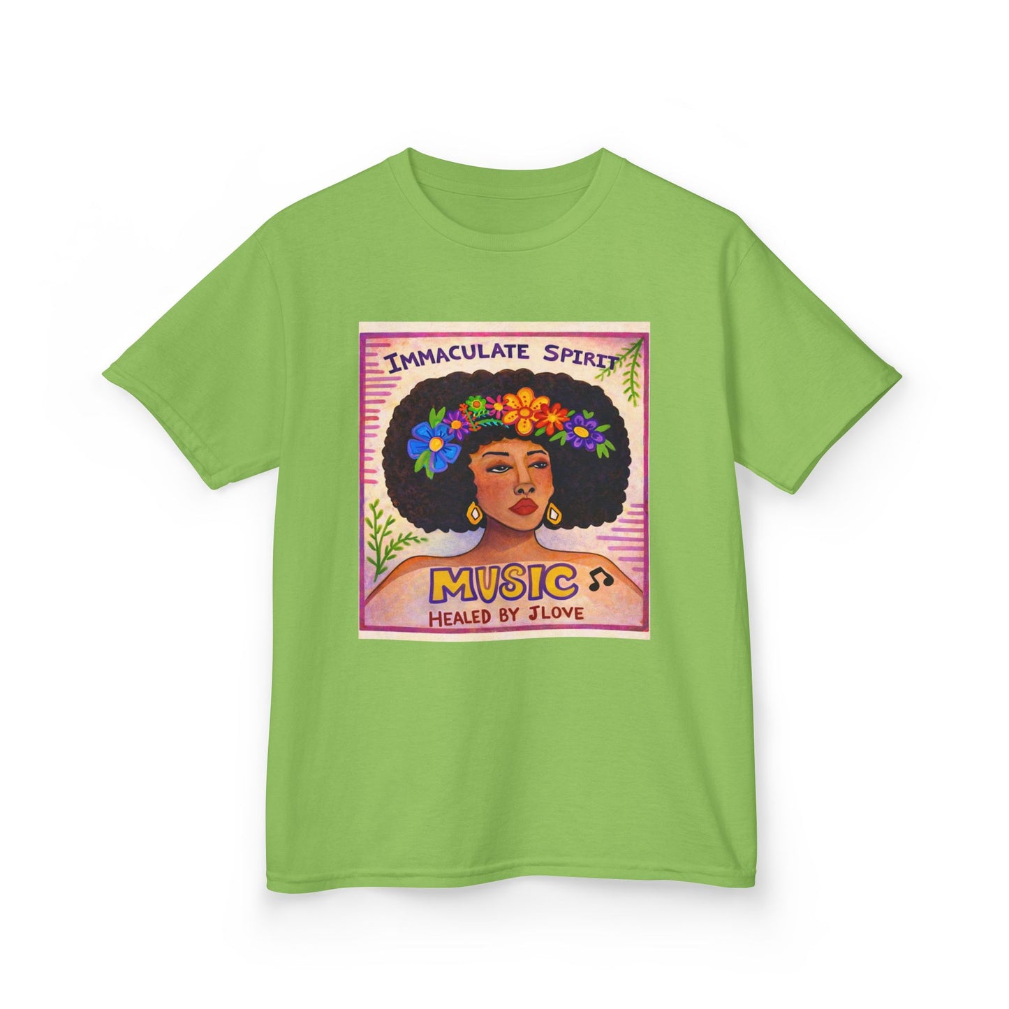 Kids Tee — "Immaculate Spirit" Music Healed By Love Retro Flower Power Design