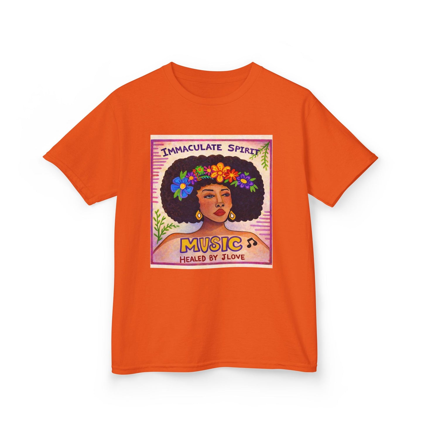Kids Tee — "Immaculate Spirit" Music Healed By Love Retro Flower Power Design