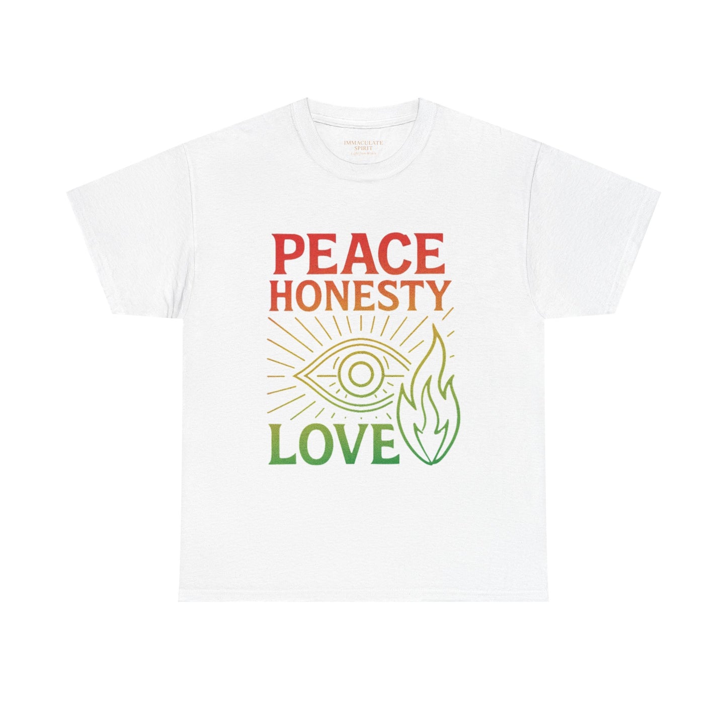Immaculate Spirit Unisex Heavy Cotton Tee - Peace, Honesty & Love Design