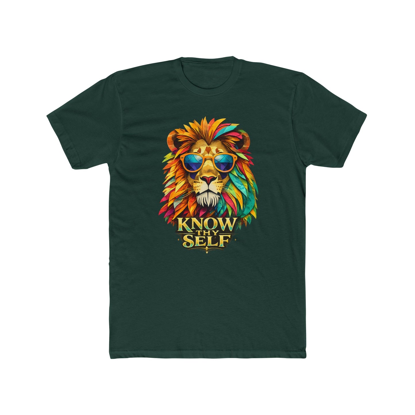 Know Thyself Lion T-Shirt — Colorful Sunglasses Lion Graphic Tee