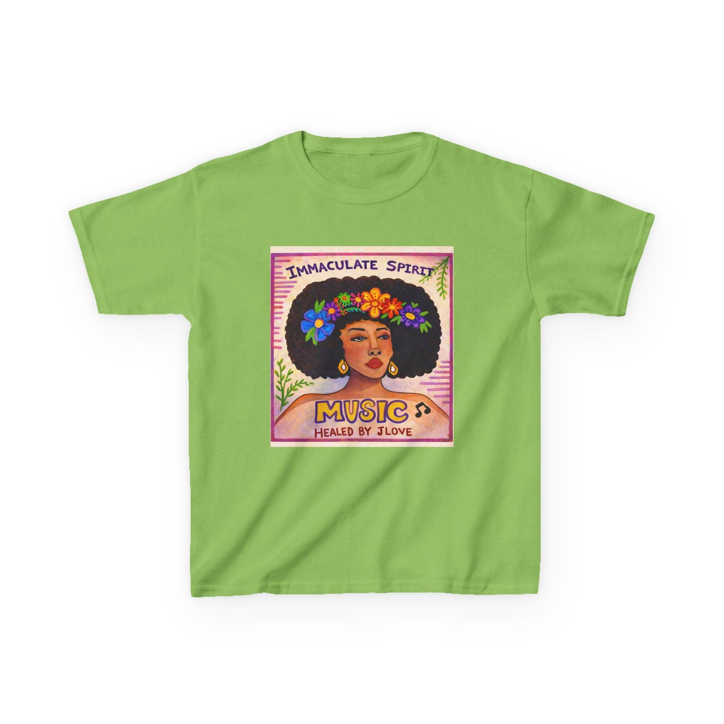 Kids Tee — "Immaculate Spirit" Music Healed By Love Retro Flower Power Design