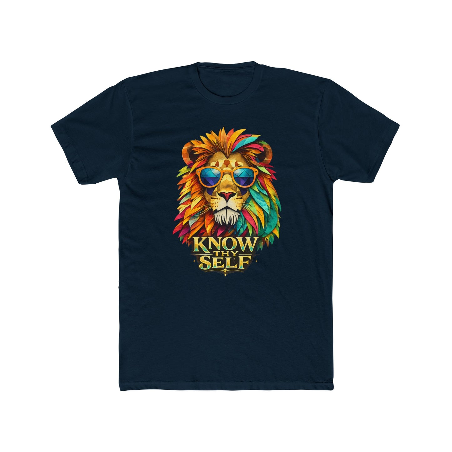 Know Thyself Lion T-Shirt — Colorful Sunglasses Lion Graphic Tee
