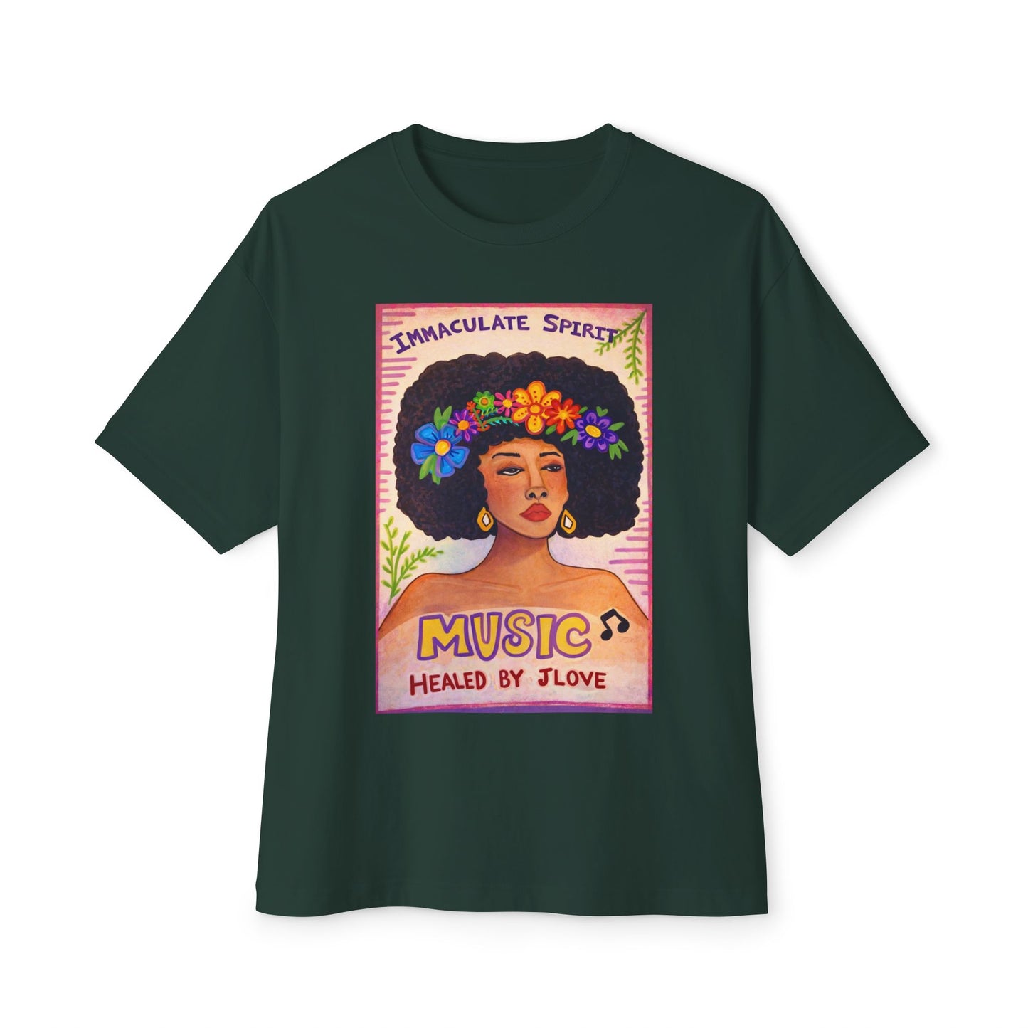 Music Healed By Love Tee — Floral Afro Portrait Graphic T-Shirt