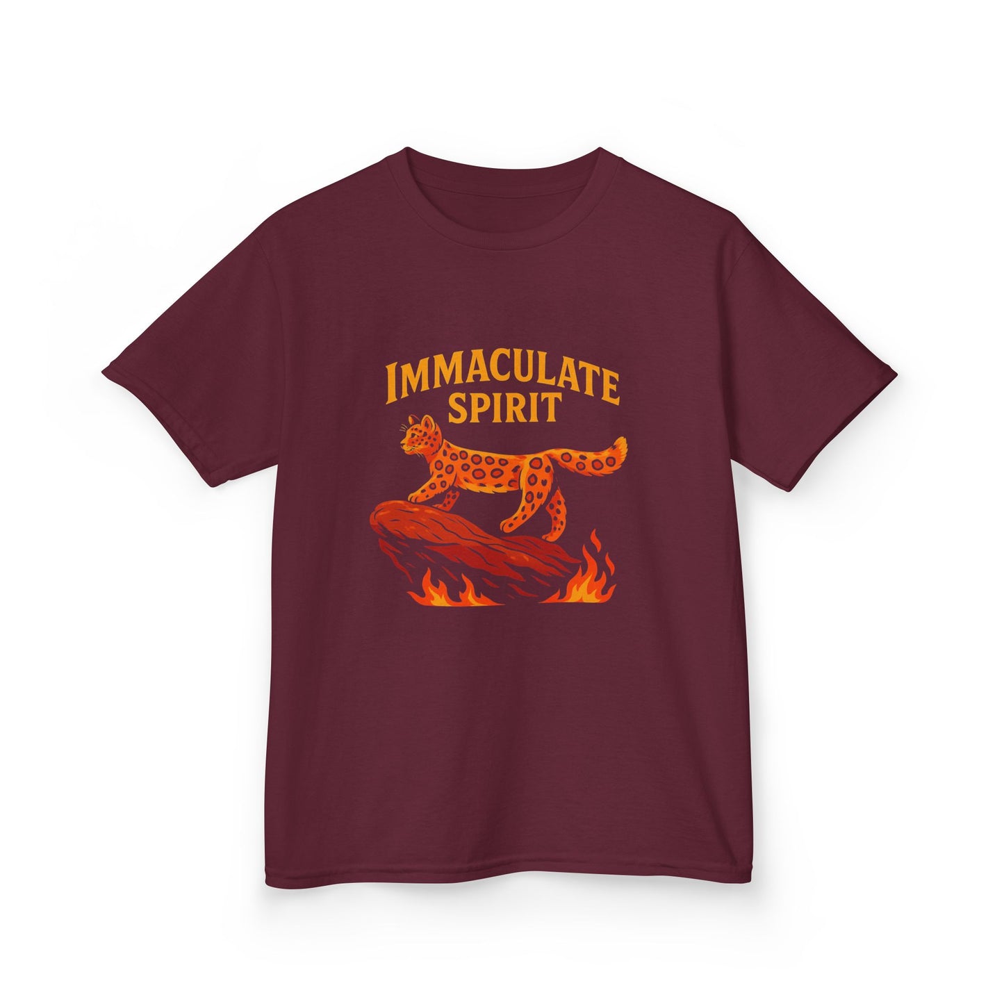 Kids Tee — "Immaculate Spirit" Leopard on Flames Graphic