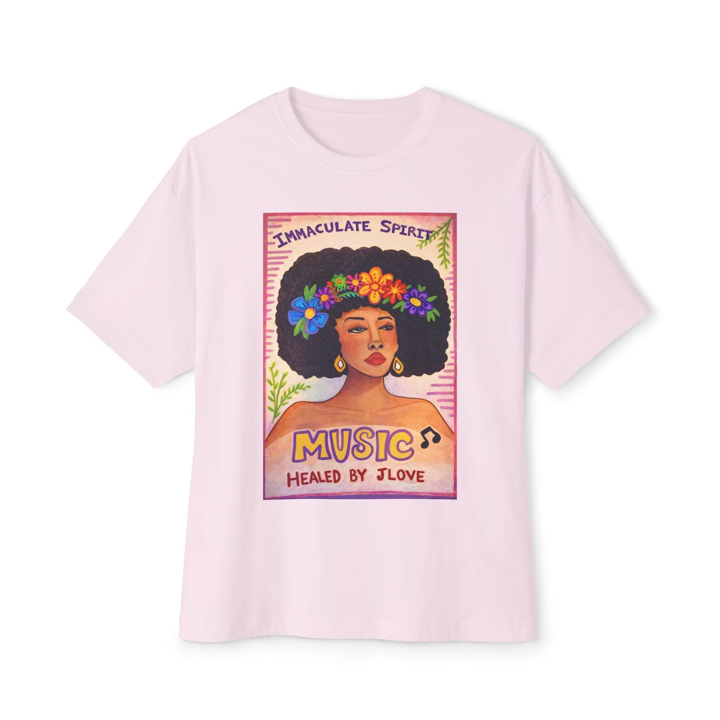 Music Healed By Love Tee — Floral Afro Portrait Graphic T-Shirt