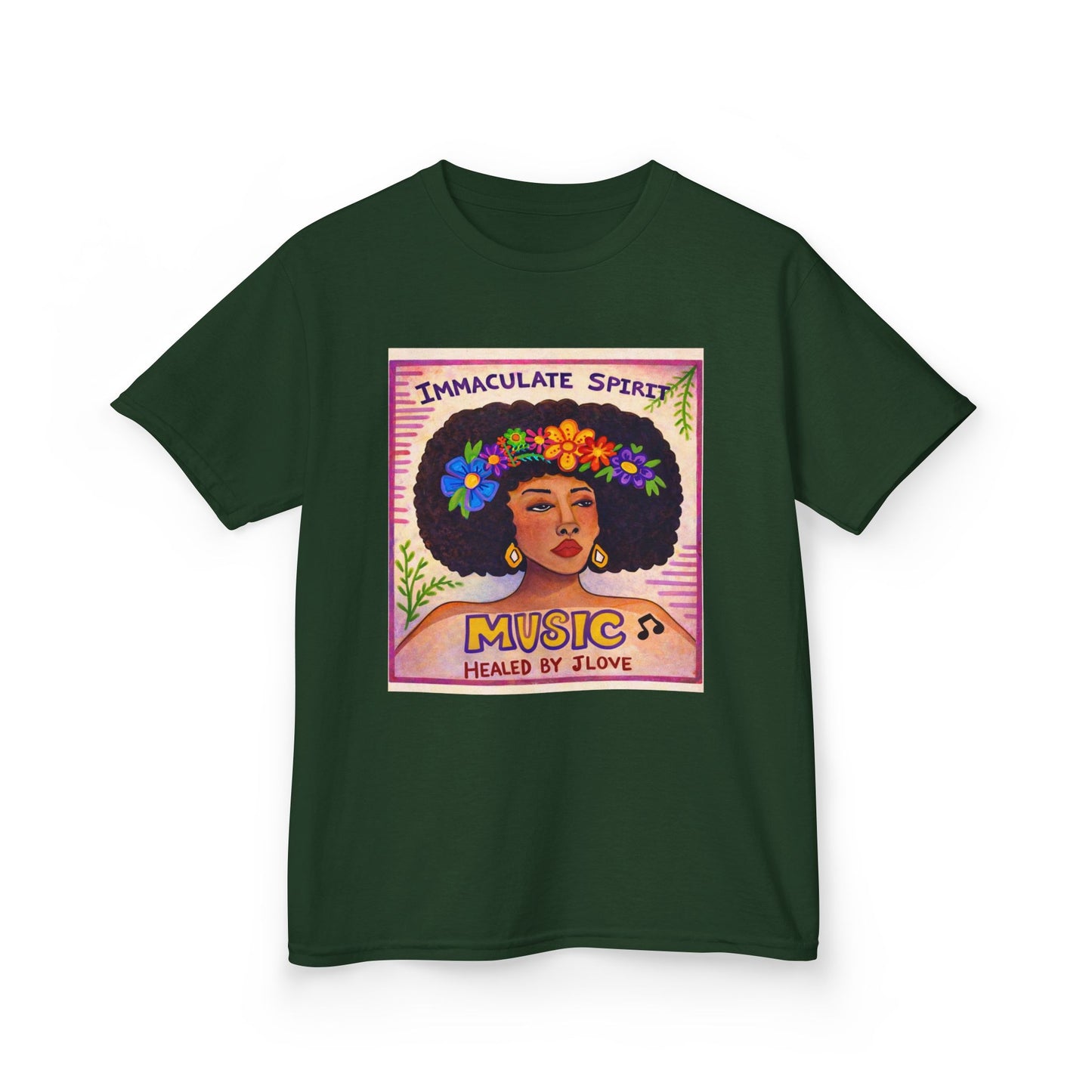 Kids Tee — "Immaculate Spirit" Music Healed By Love Retro Flower Power Design