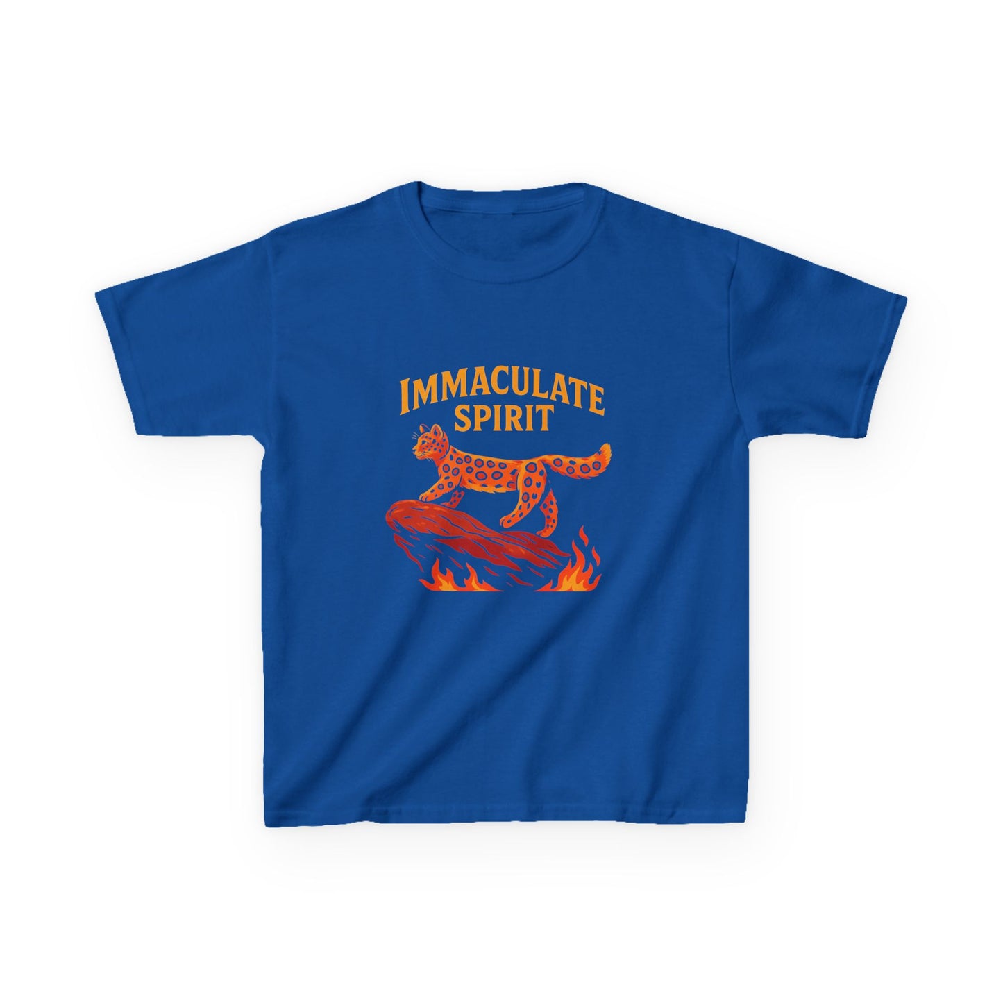 Kids Tee — "Immaculate Spirit" Leopard on Flames Graphic