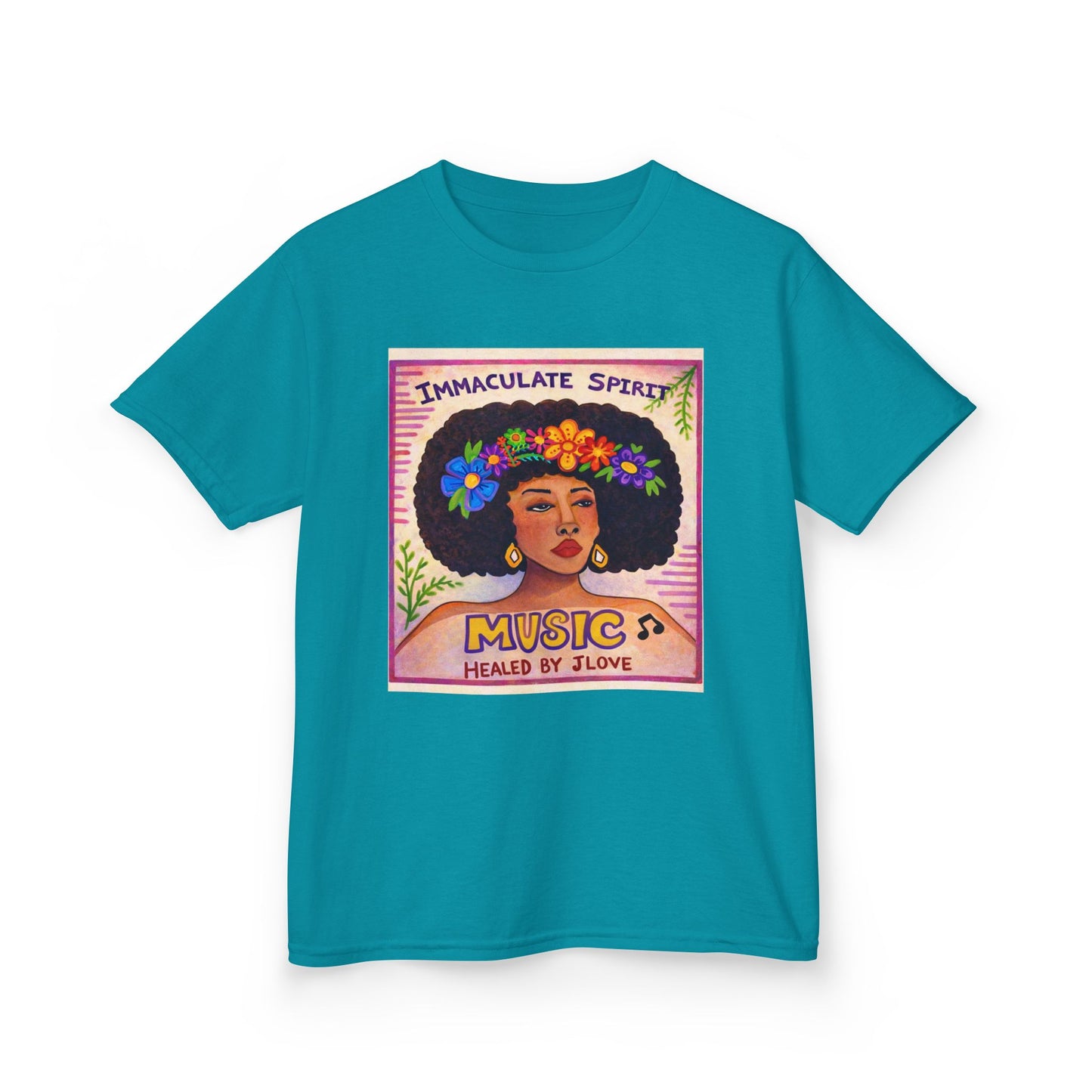Kids Tee — "Immaculate Spirit" Music Healed By Love Retro Flower Power Design