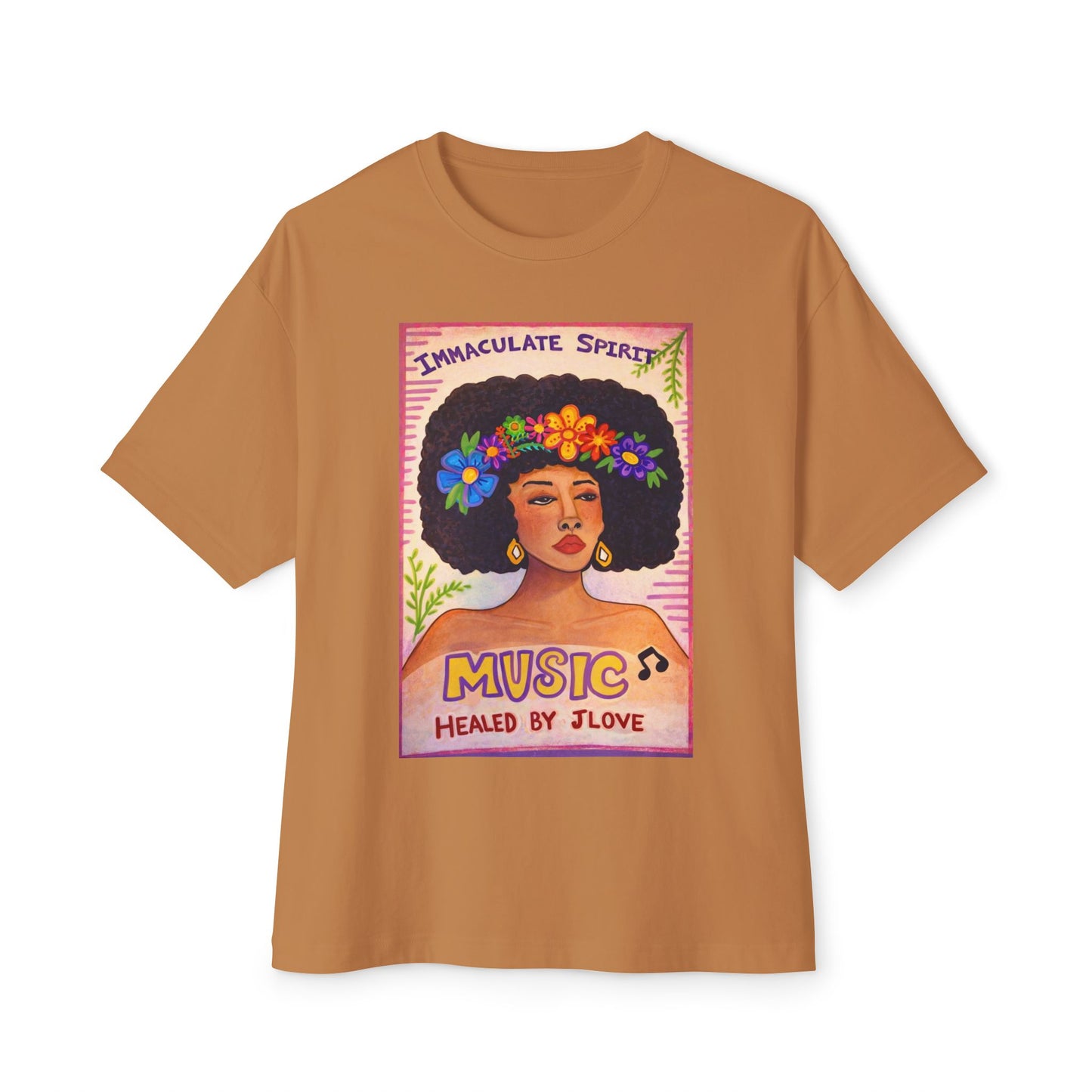 Music Healed By Love Tee — Floral Afro Portrait Graphic T-Shirt