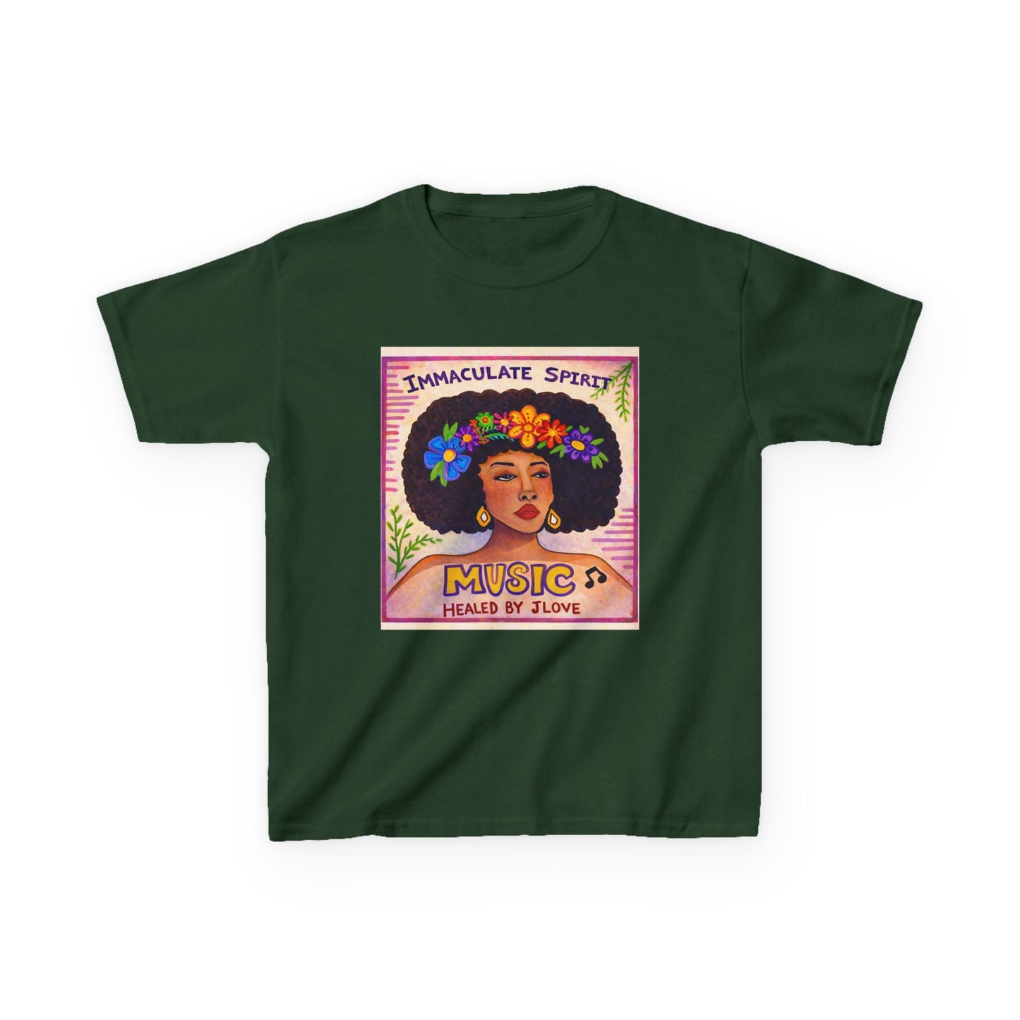 Kids Tee — "Immaculate Spirit" Music Healed By Love Retro Flower Power Design