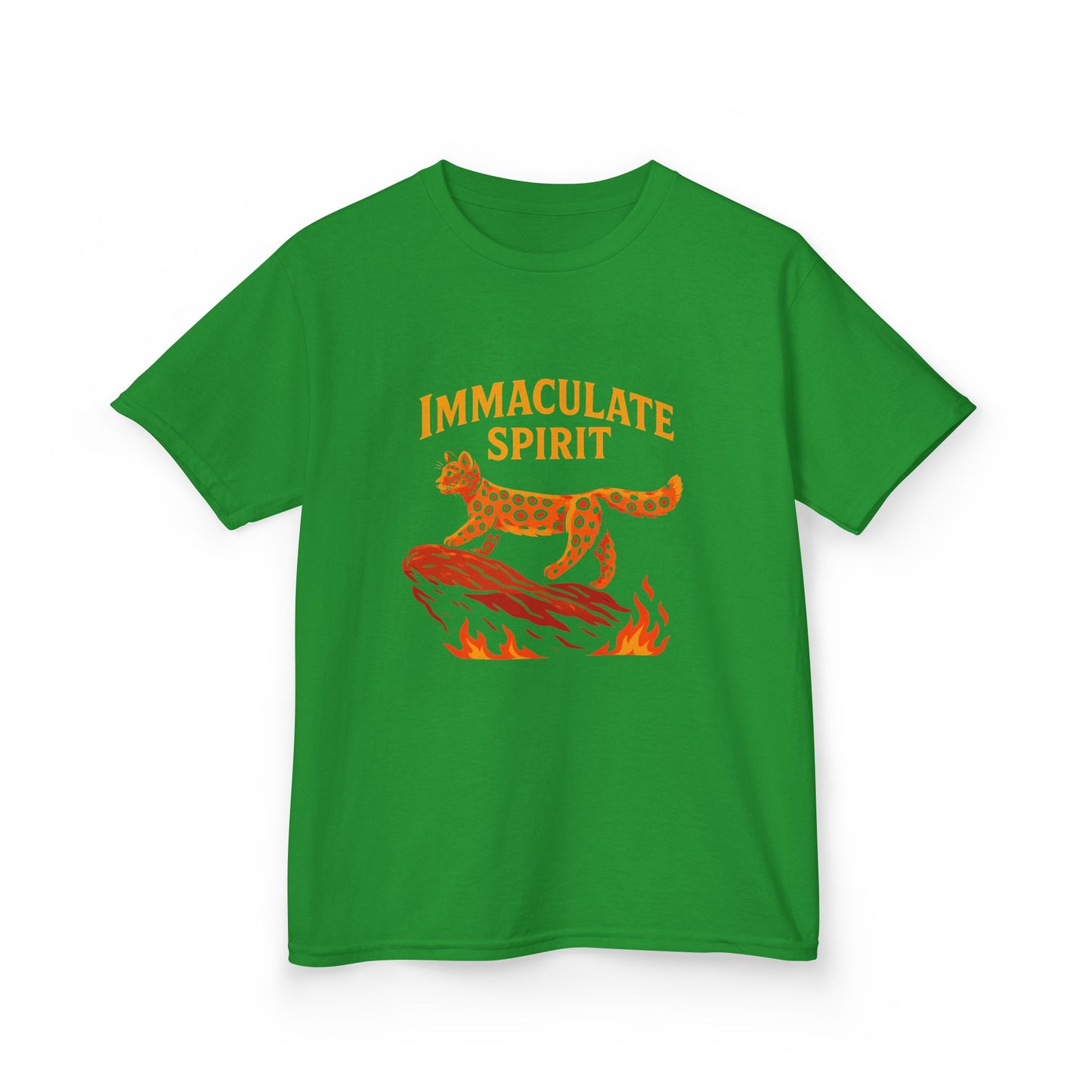 Kids Tee — "Immaculate Spirit" Leopard on Flames Graphic