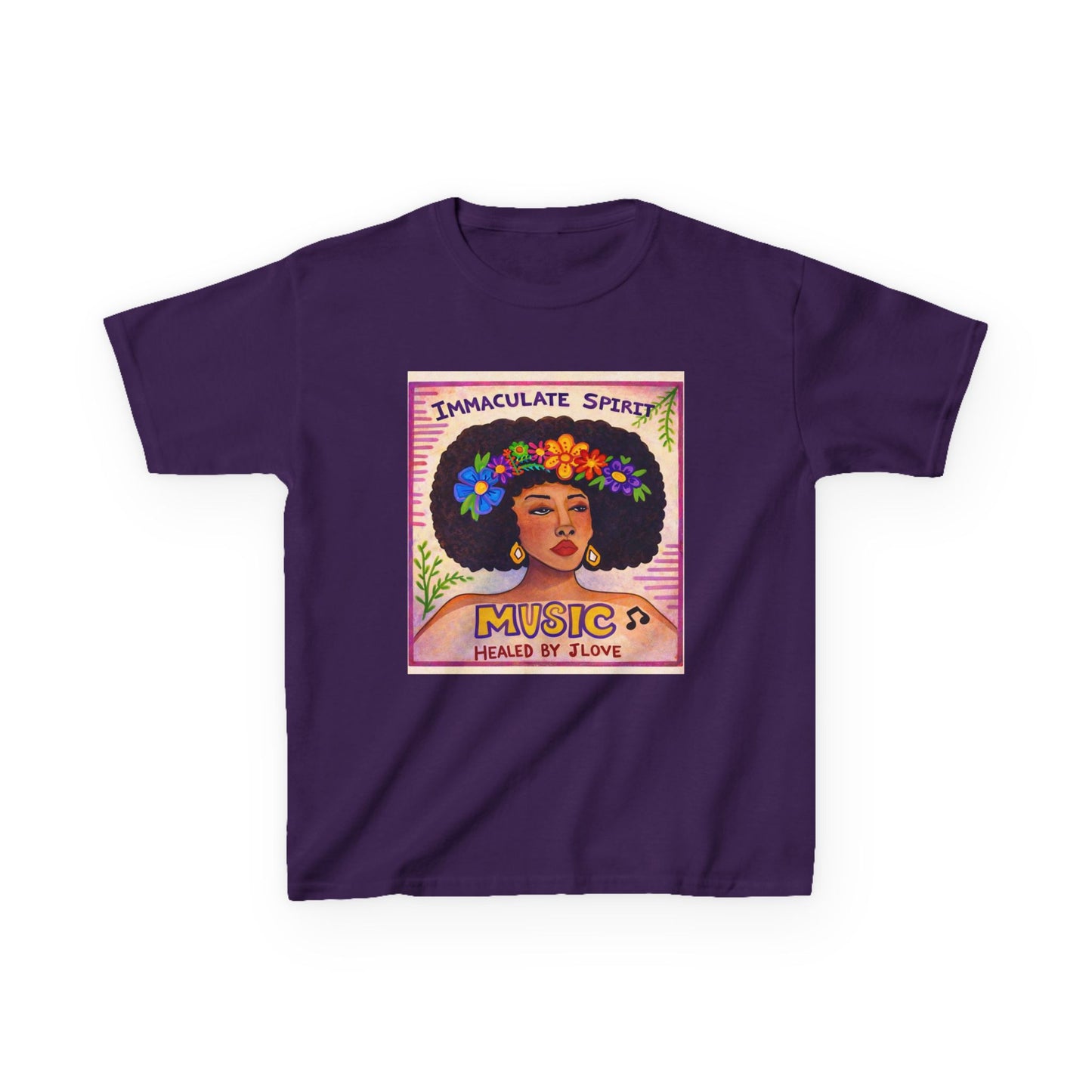Kids Tee — "Immaculate Spirit" Music Healed By Love Retro Flower Power Design