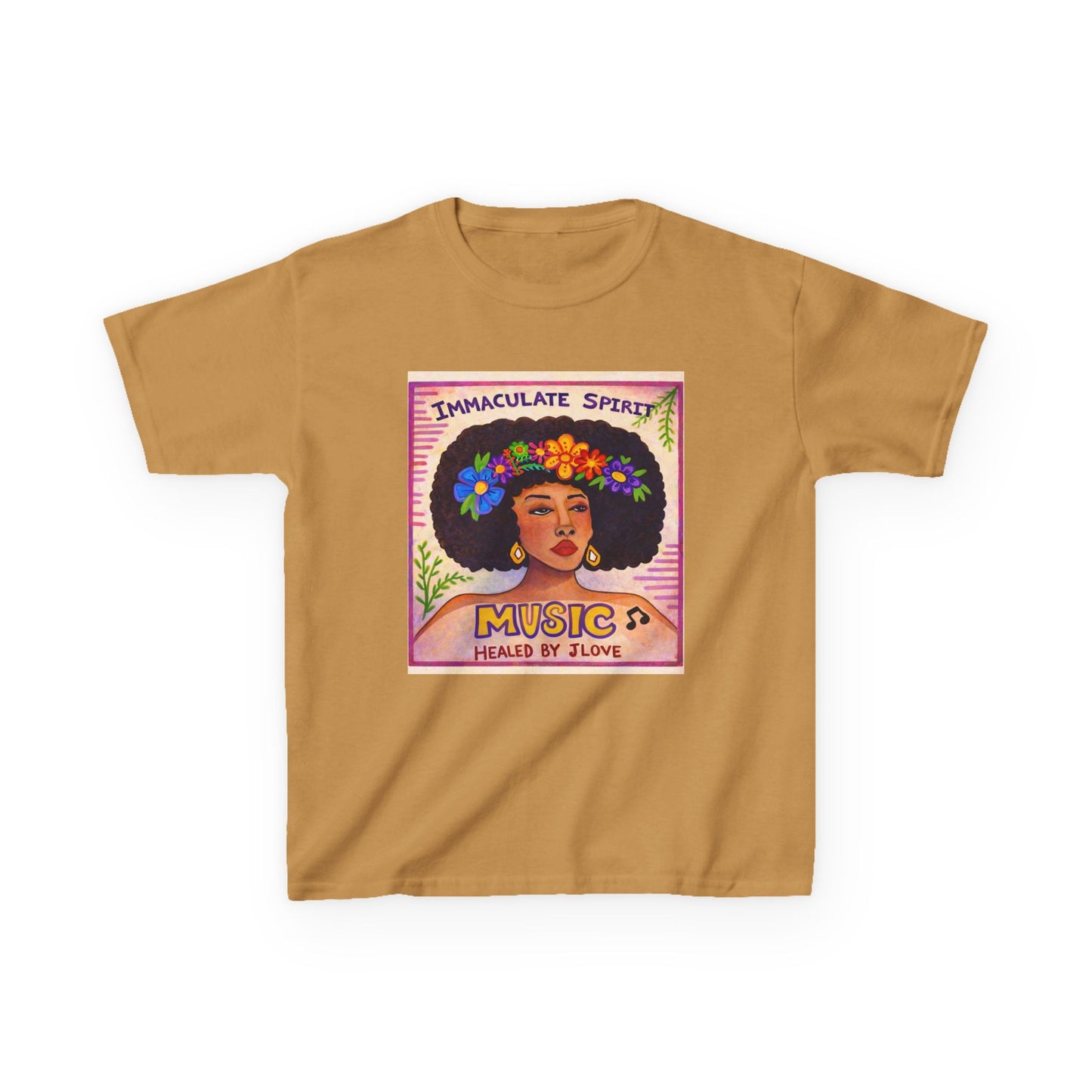 Kids Tee — "Immaculate Spirit" Music Healed By Love Retro Flower Power Design