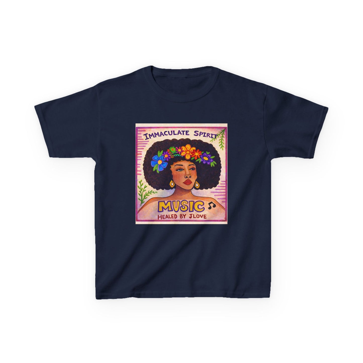 Kids Tee — "Immaculate Spirit" Music Healed By Love Retro Flower Power Design