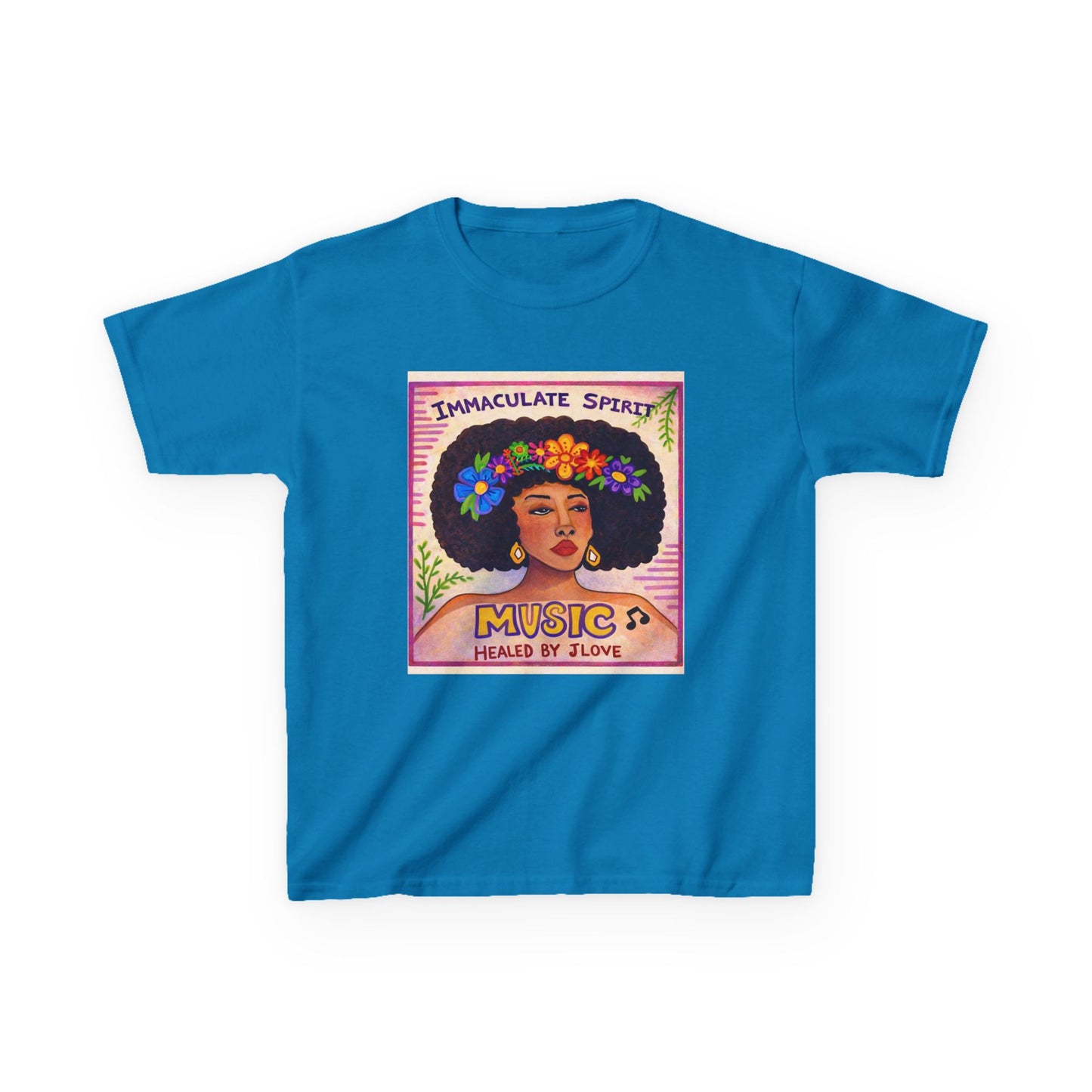 Kids Tee — "Immaculate Spirit" Music Healed By Love Retro Flower Power Design