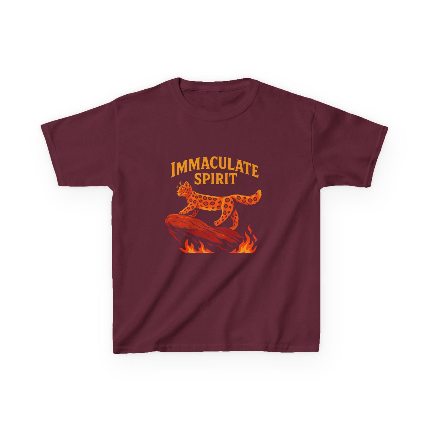Kids Tee — "Immaculate Spirit" Leopard on Flames Graphic