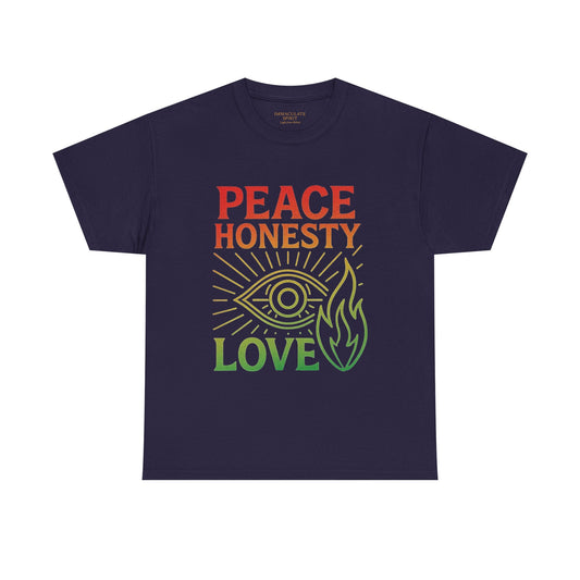 Immaculate Spirit Unisex Heavy Cotton Tee - Peace, Honesty & Love Design