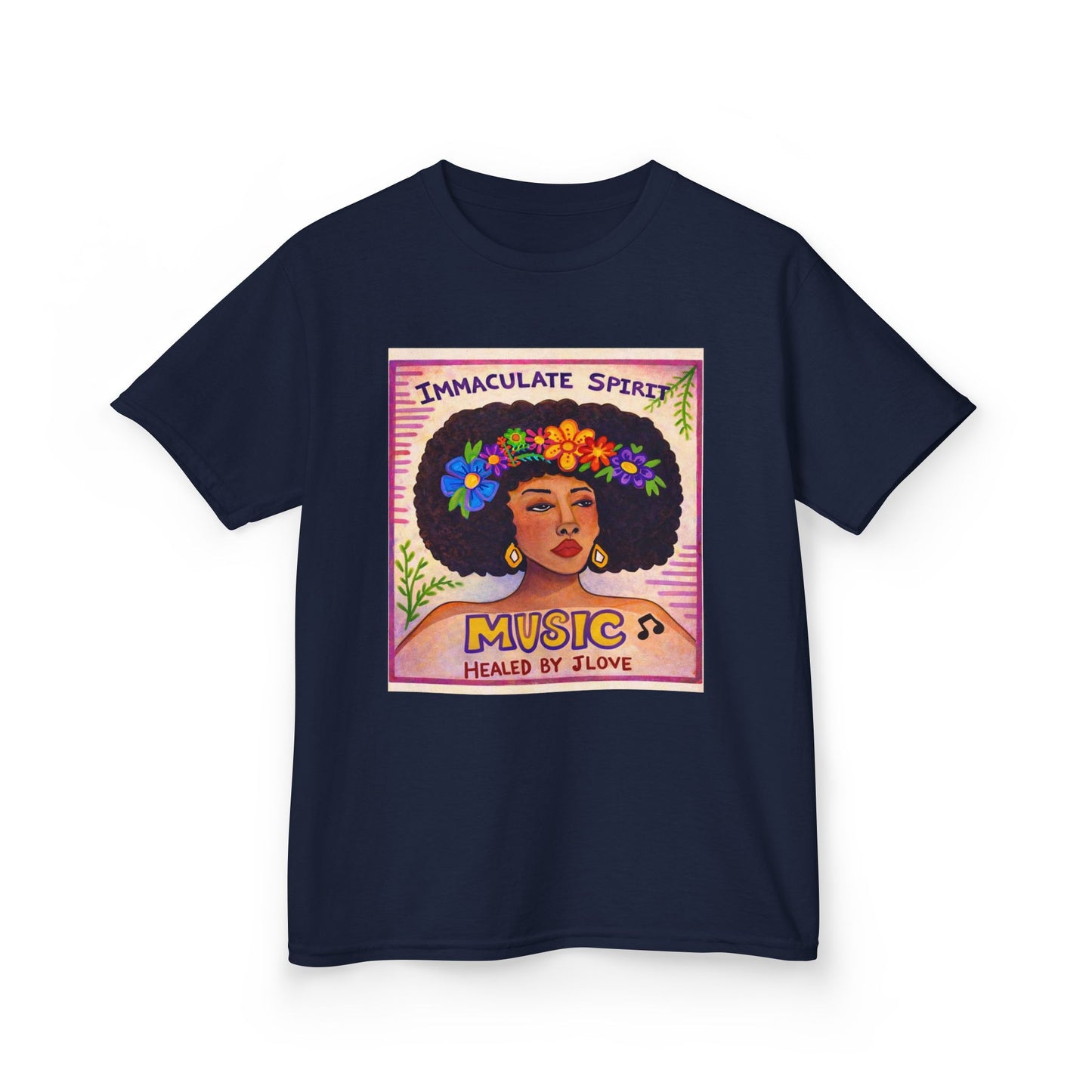 Kids Tee — "Immaculate Spirit" Music Healed By Love Retro Flower Power Design