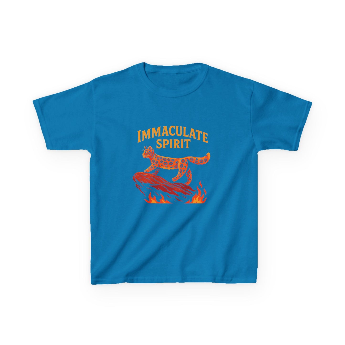 Kids Tee — "Immaculate Spirit" Leopard on Flames Graphic