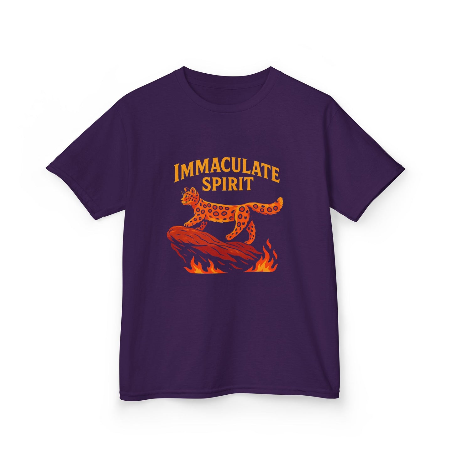 Kids Tee — "Immaculate Spirit" Leopard on Flames Graphic