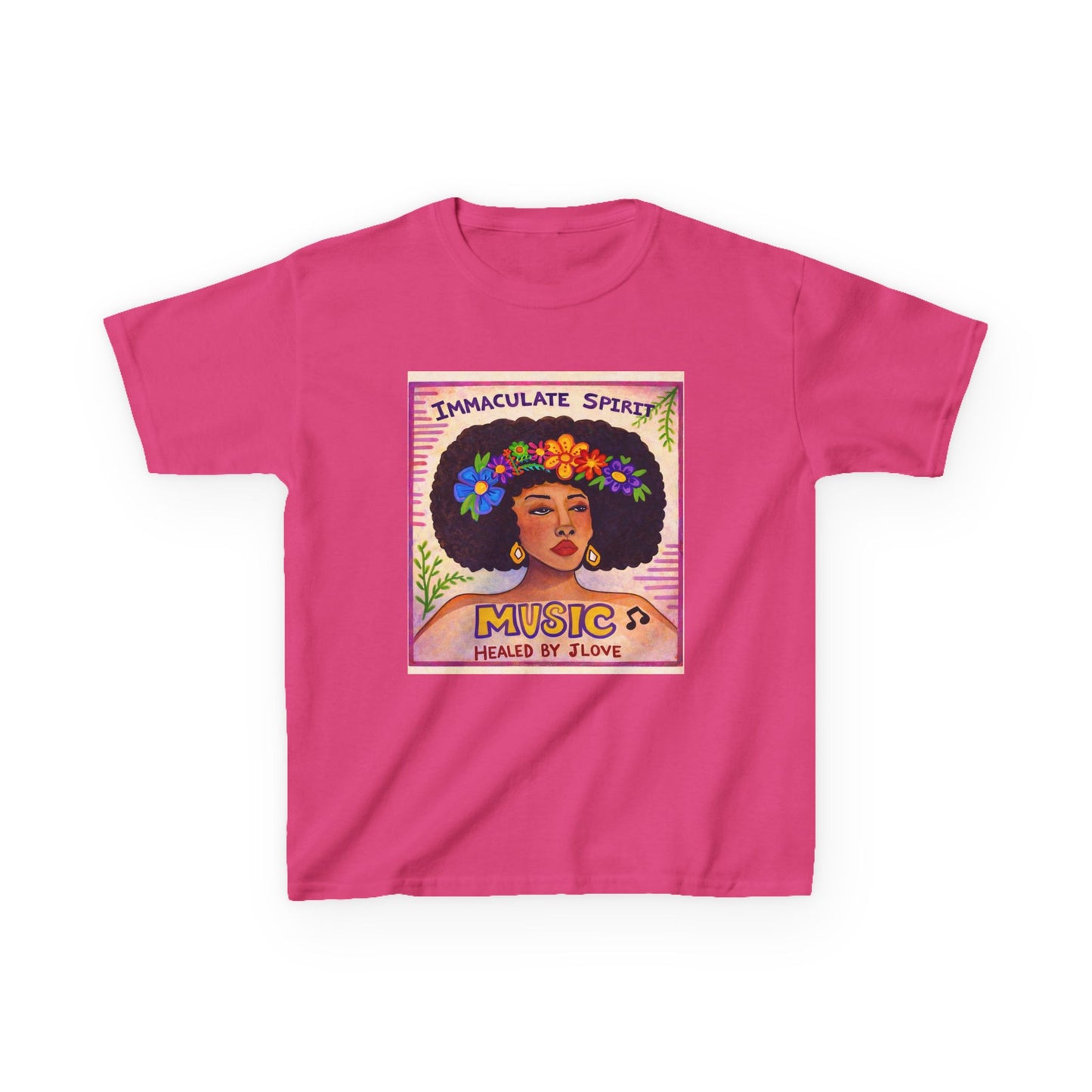 Kids Tee — "Immaculate Spirit" Music Healed By Love Retro Flower Power Design