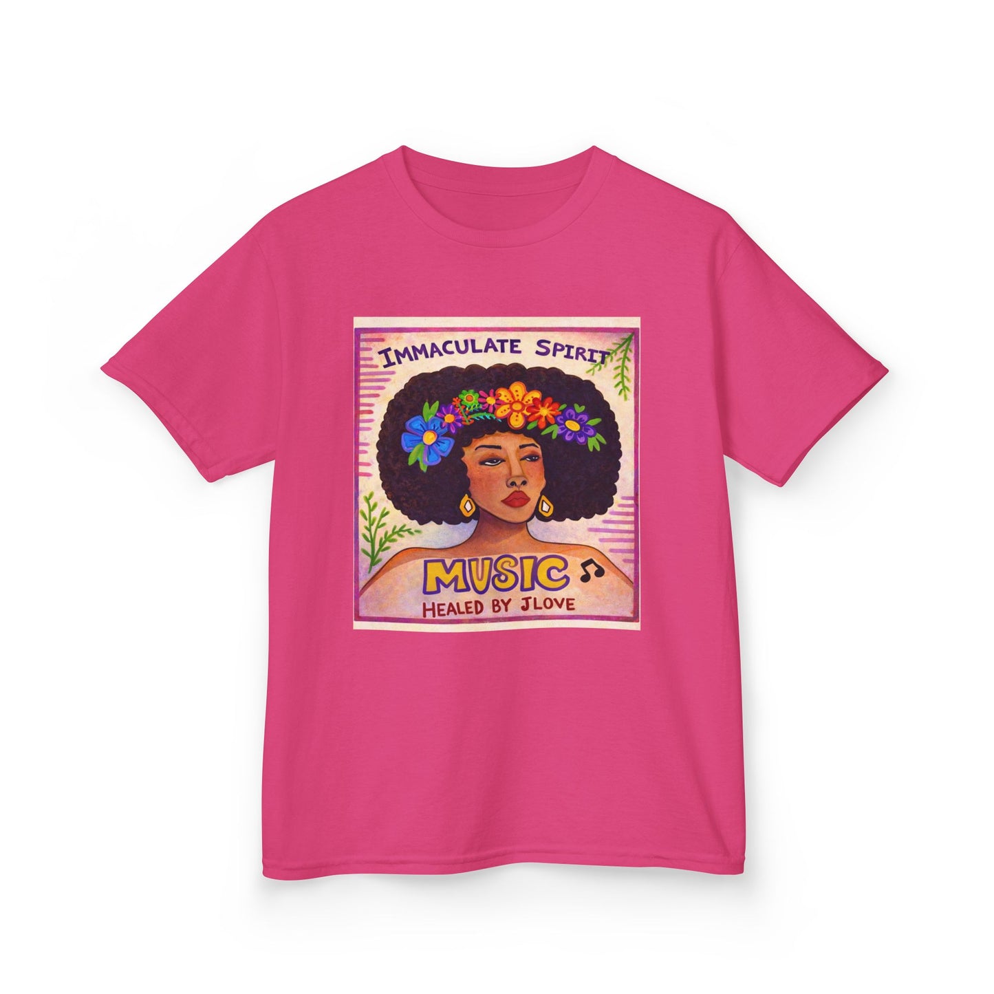 Kids Tee — "Immaculate Spirit" Music Healed By Love Retro Flower Power Design