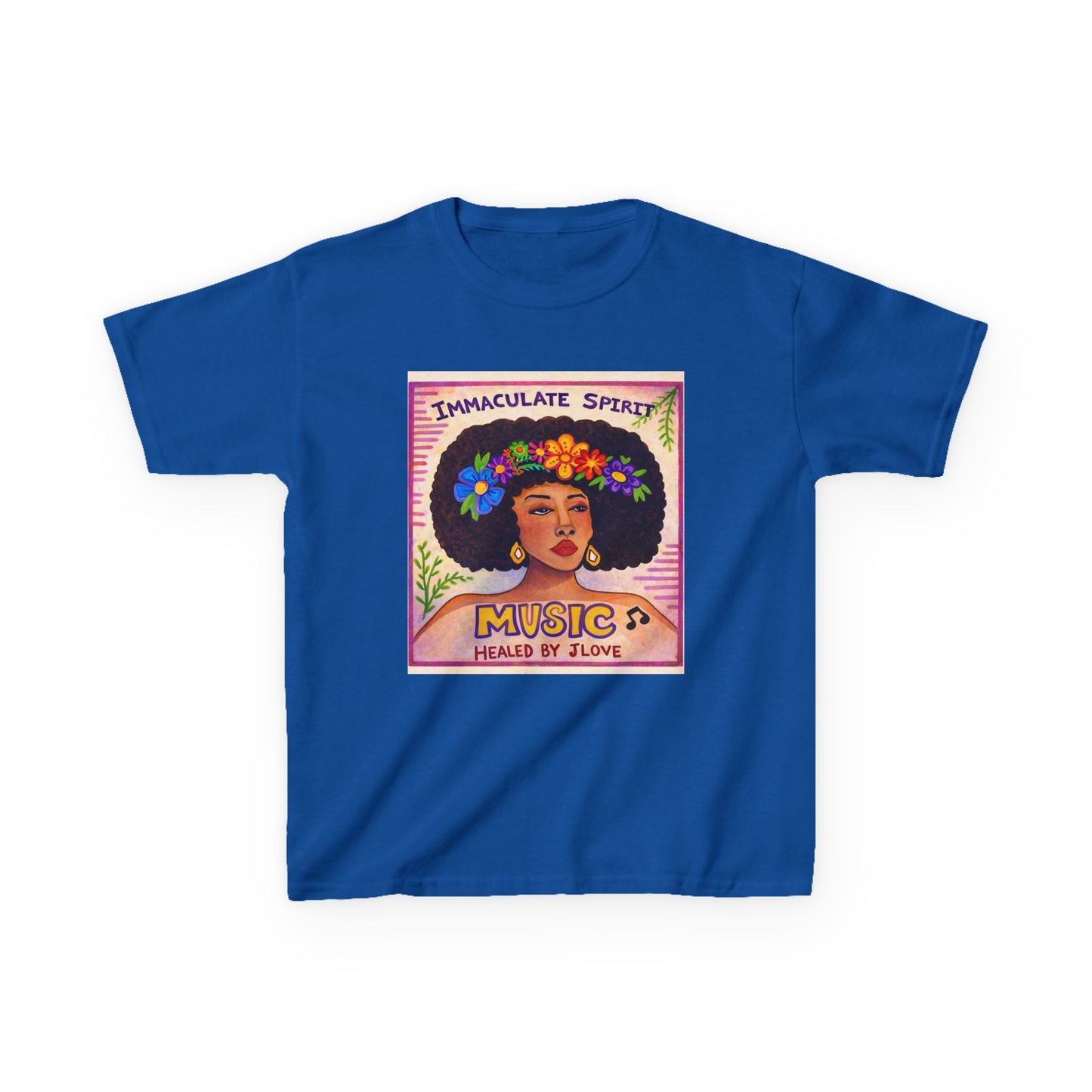 Kids Tee — "Immaculate Spirit" Music Healed By Love Retro Flower Power Design