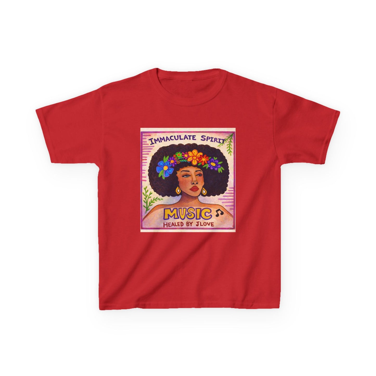Kids Tee — "Immaculate Spirit" Music Healed By Love Retro Flower Power Design