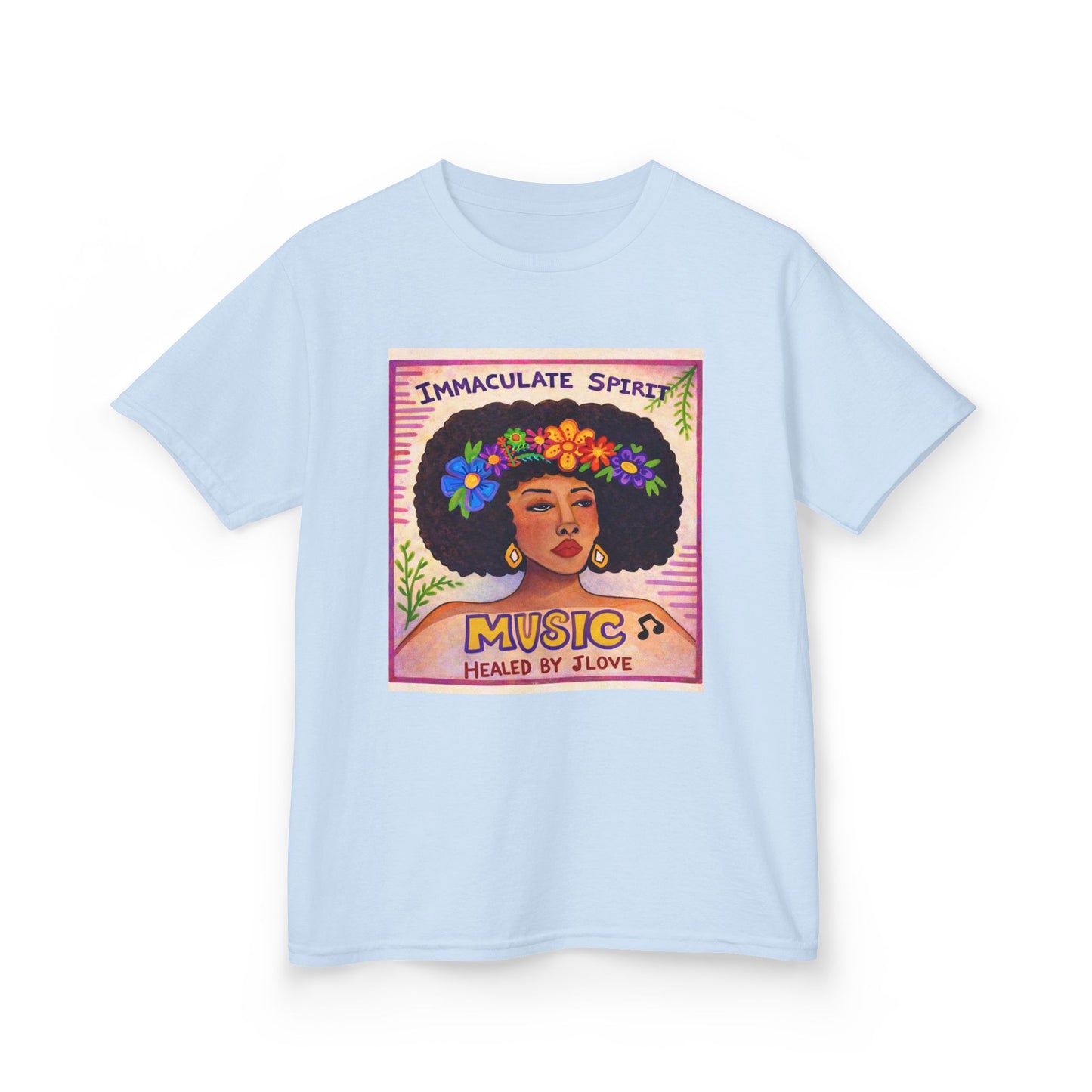 Kids Tee — "Immaculate Spirit" Music Healed By Love Retro Flower Power Design