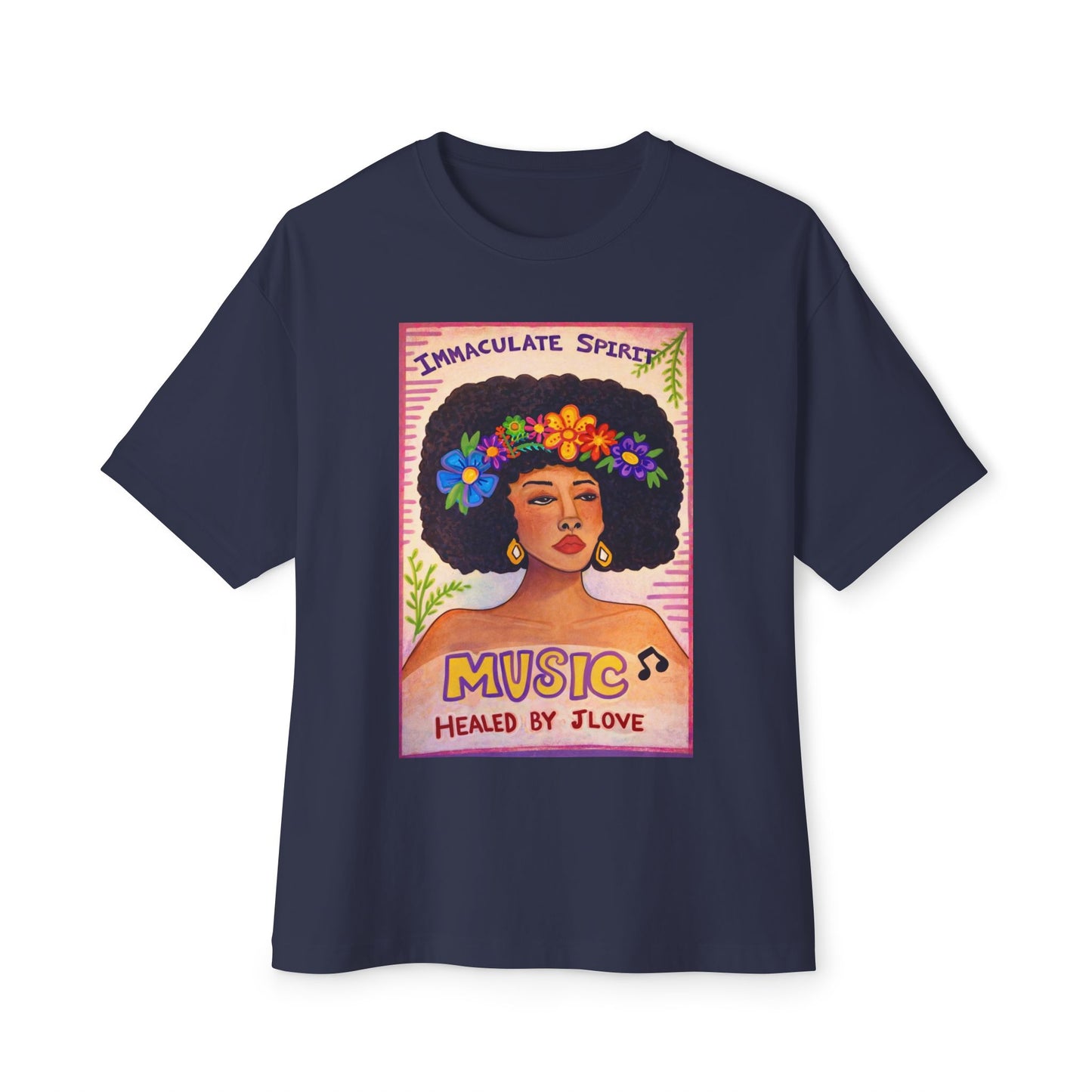 Music Healed By Love Tee — Floral Afro Portrait Graphic T-Shirt
