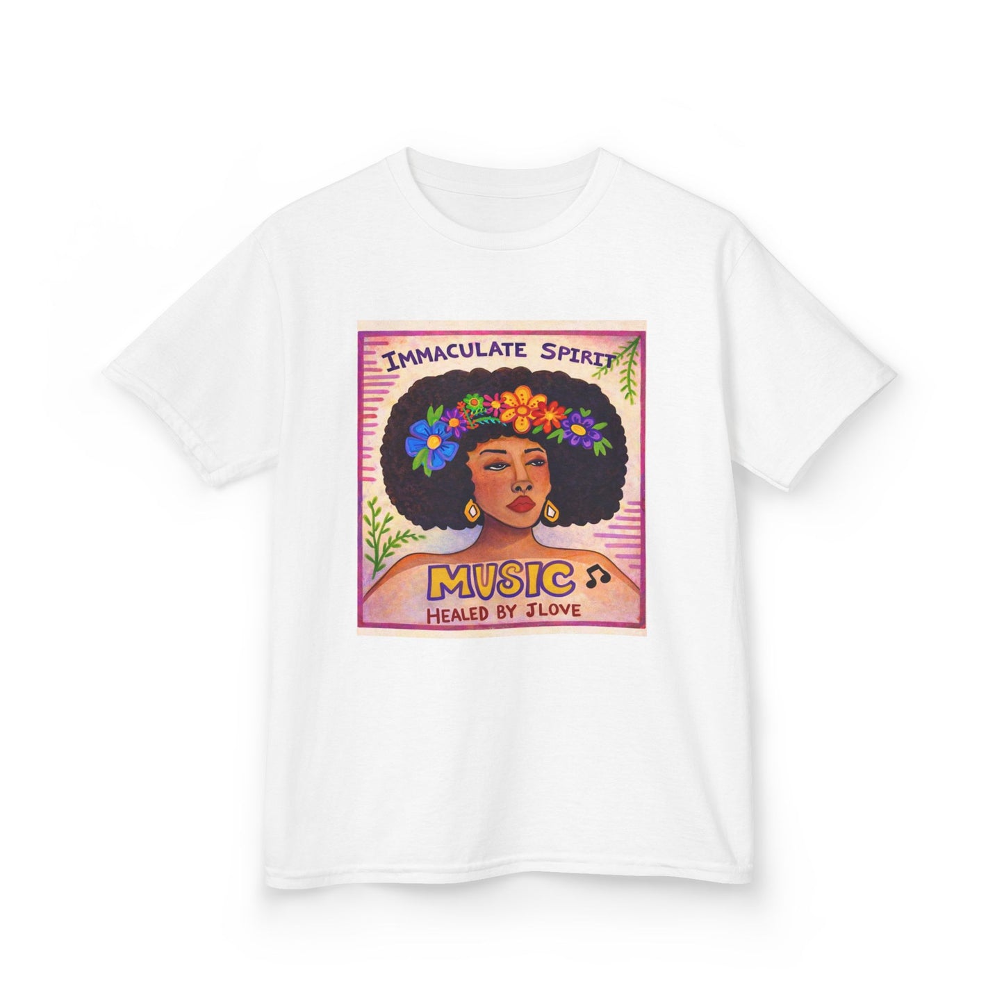 Kids Tee — "Immaculate Spirit" Music Healed By Love Retro Flower Power Design