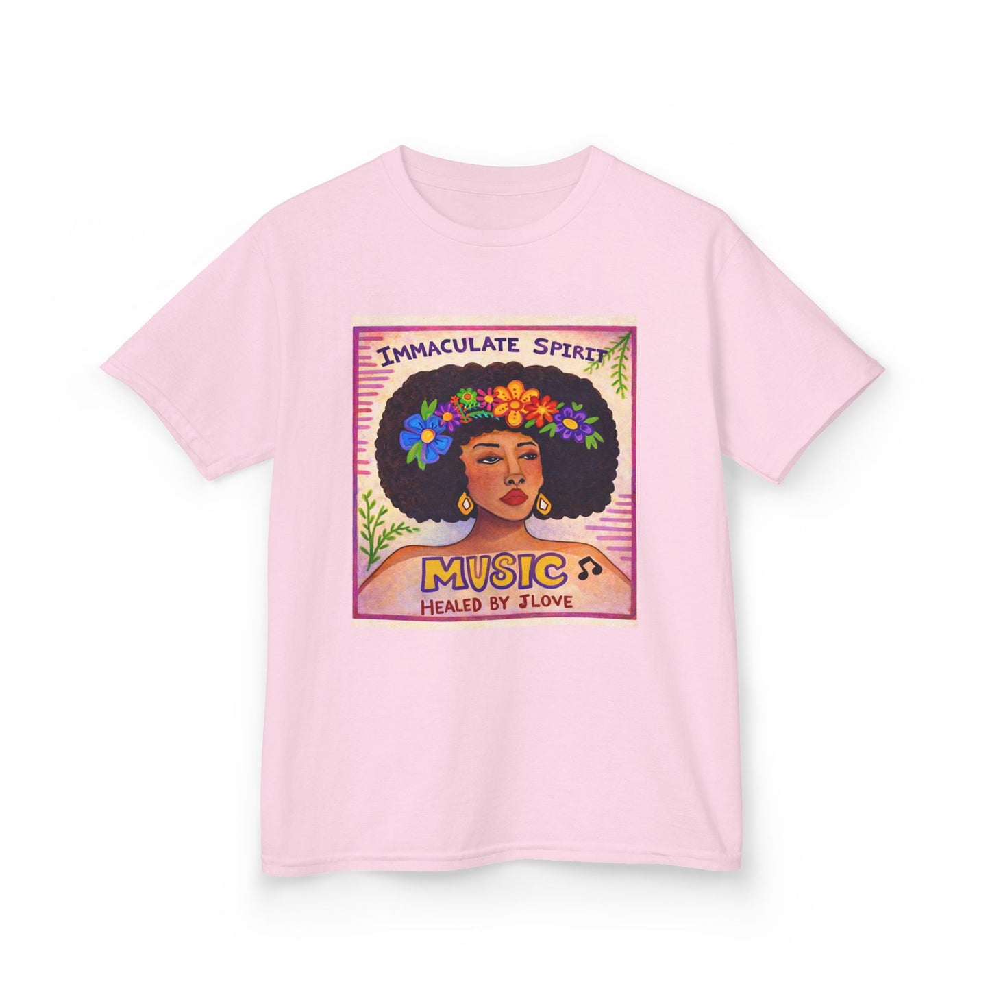 Kids Tee — "Immaculate Spirit" Music Healed By Love Retro Flower Power Design