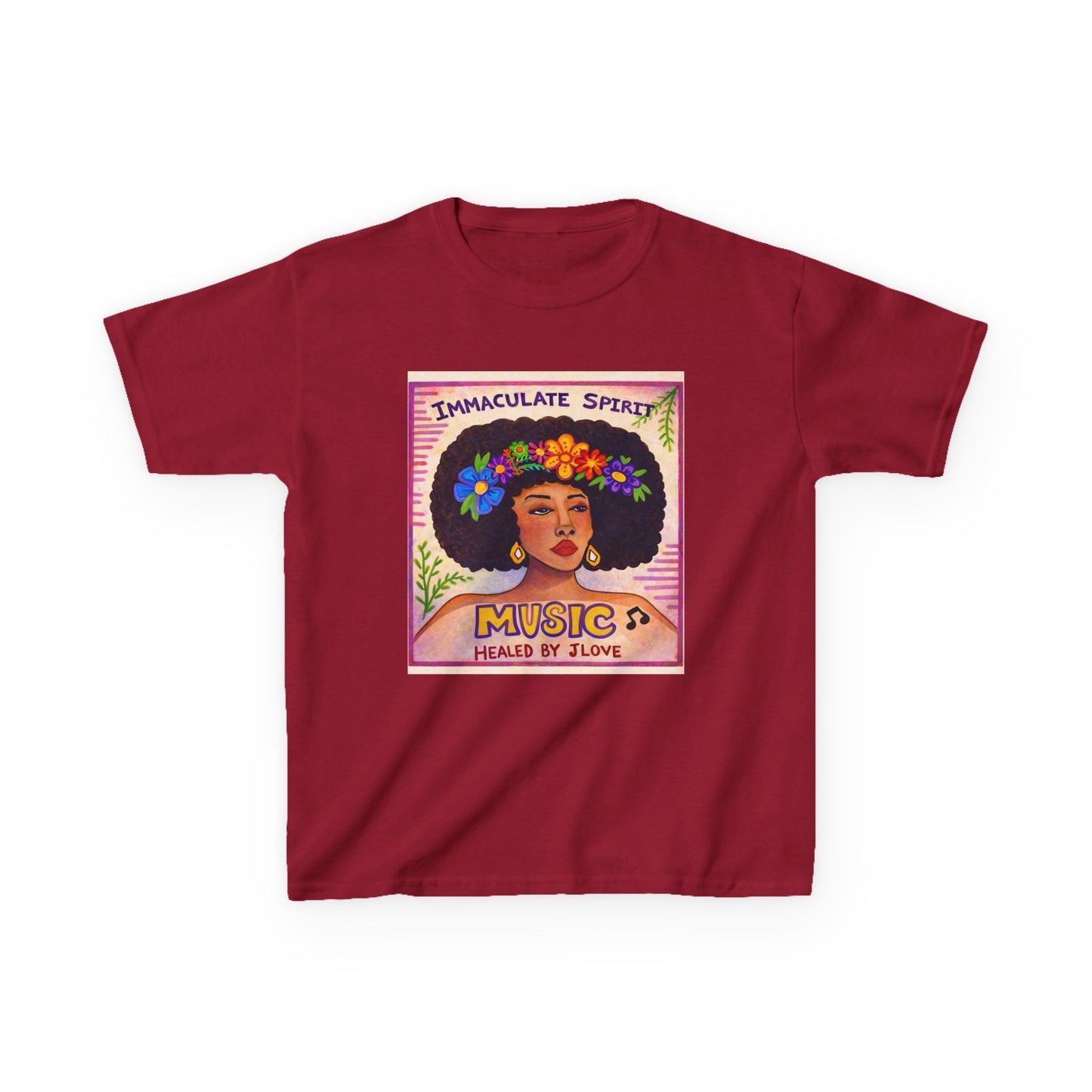 Kids Tee — "Immaculate Spirit" Music Healed By Love Retro Flower Power Design