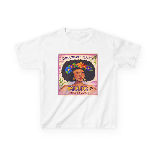 Kids Tee — "Immaculate Spirit" Music Healed By Love Retro Flower Power Design