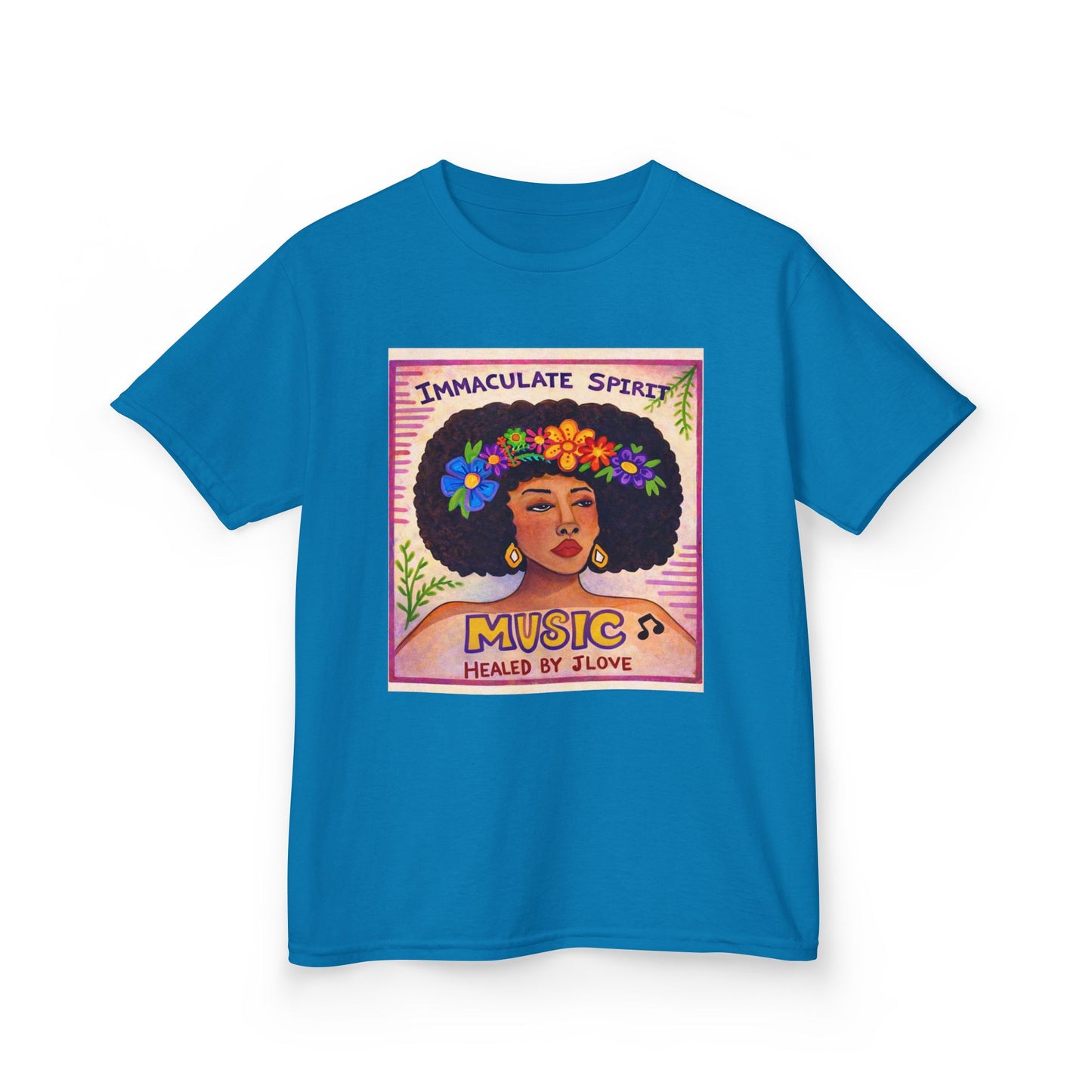 Kids Tee — "Immaculate Spirit" Music Healed By Love Retro Flower Power Design
